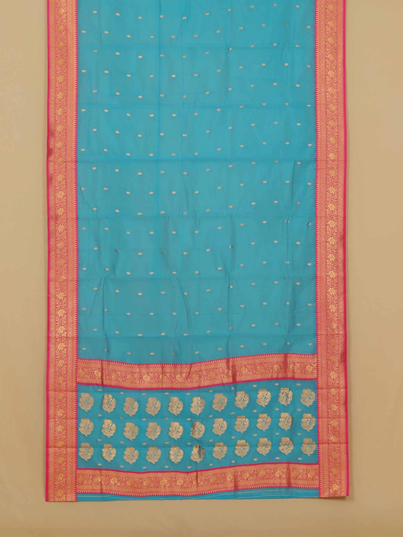 Peacock blue by rani pink semi chanderi saree