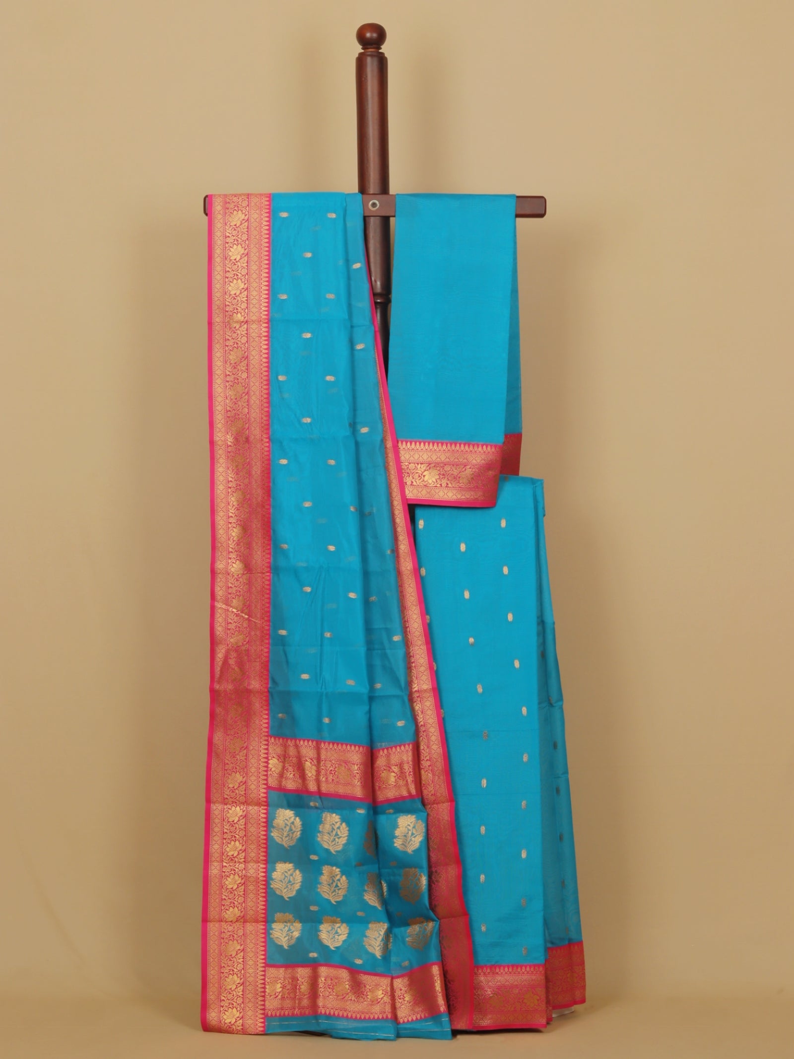 Peacock blue by rani pink semi chanderi saree