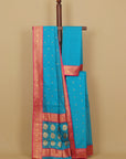 Peacock blue by rani pink semi chanderi saree