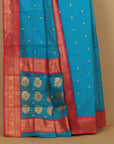 Peacock blue by rani pink semi chanderi saree