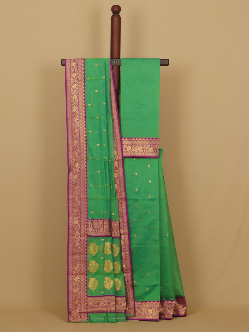 Sea green by majenta semi chanderi saree