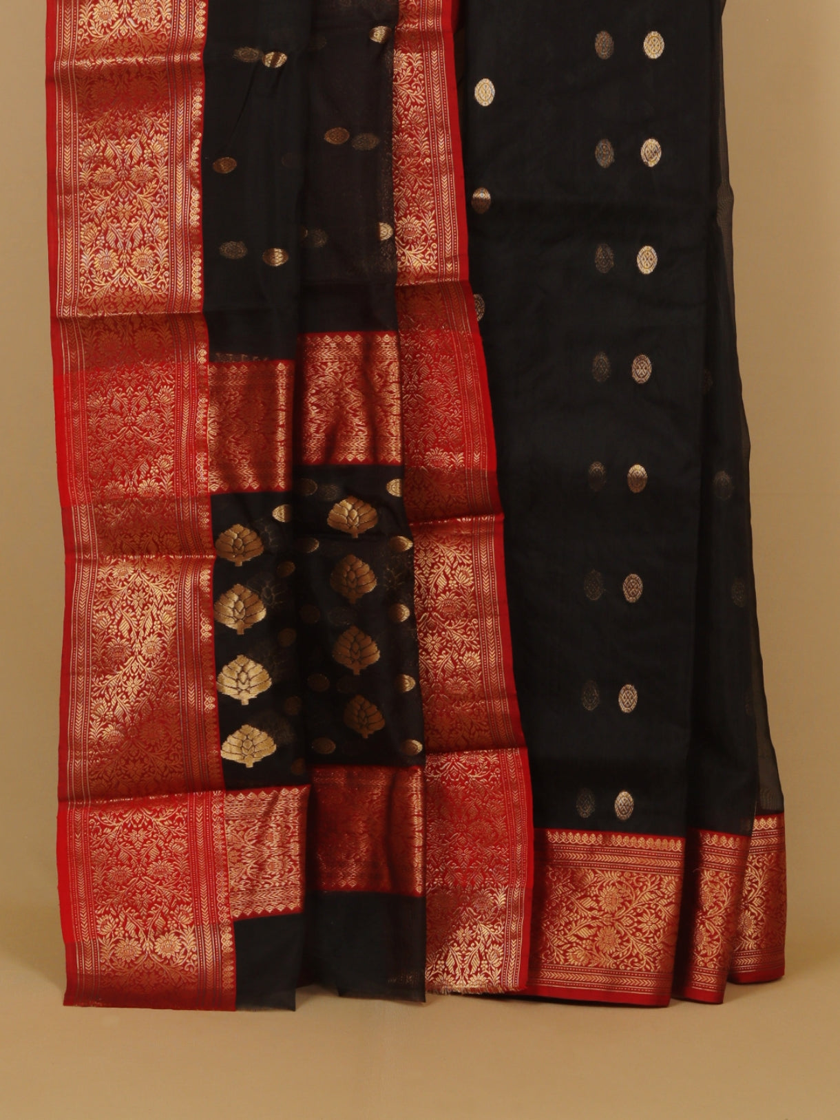 Black by red chanderi saree