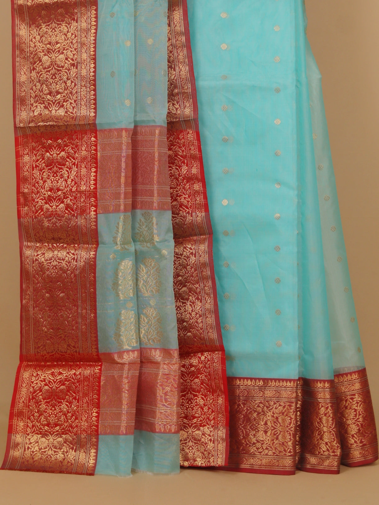 Phirozy blue by maroon chanderi saree