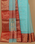 Phirozy blue by maroon chanderi saree