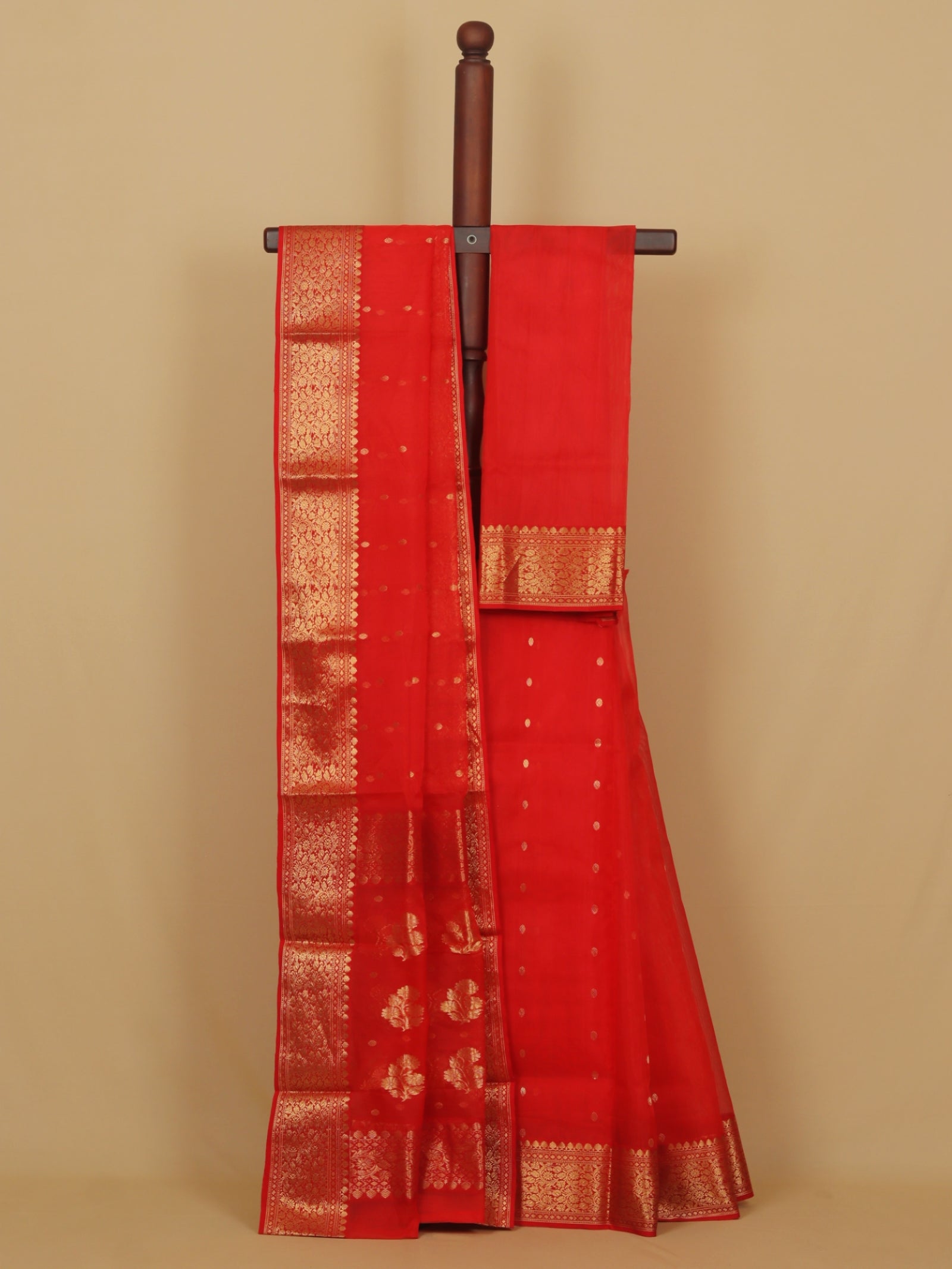 Red self chanderi saree