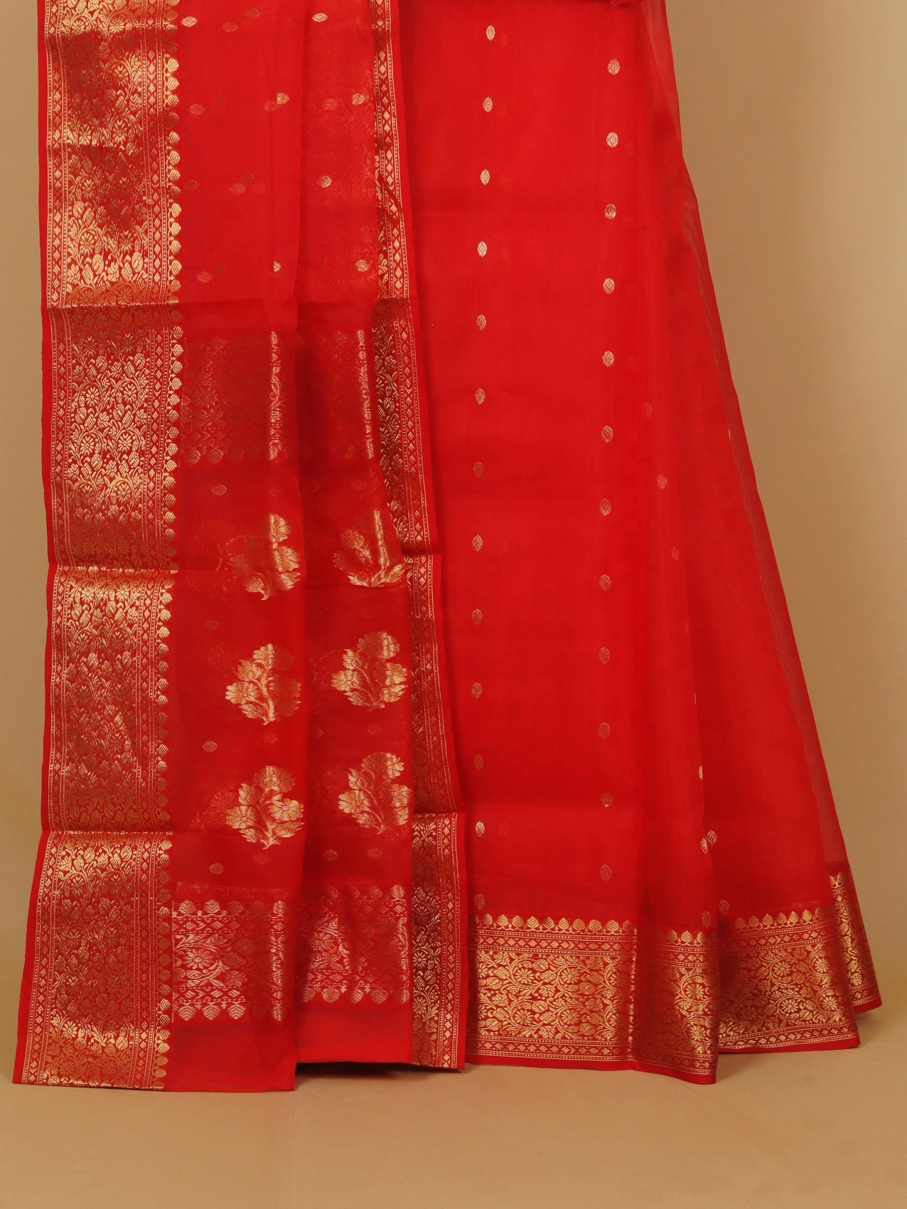 Red self chanderi saree