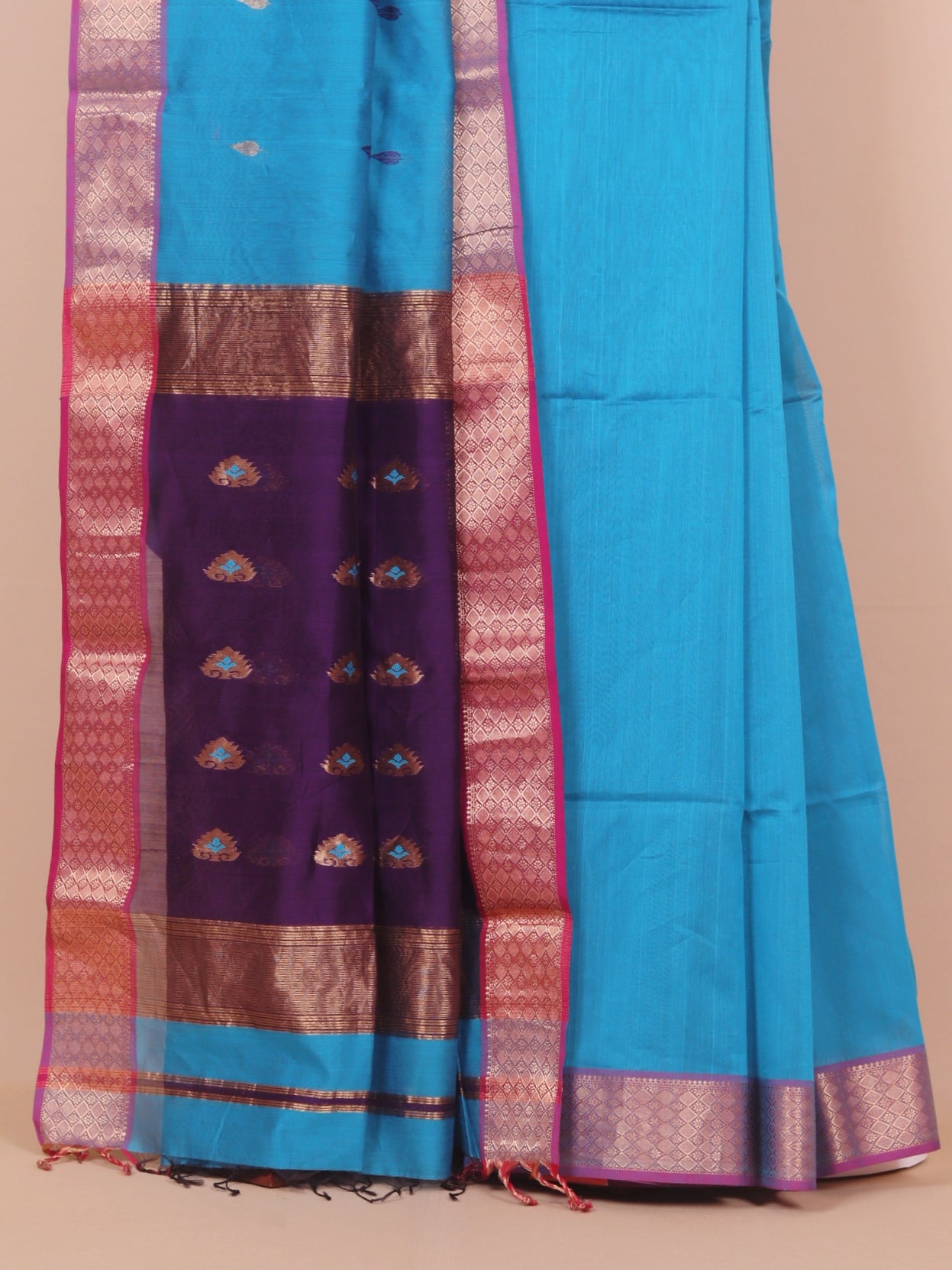 Peacock blue premium maheshwari saree
