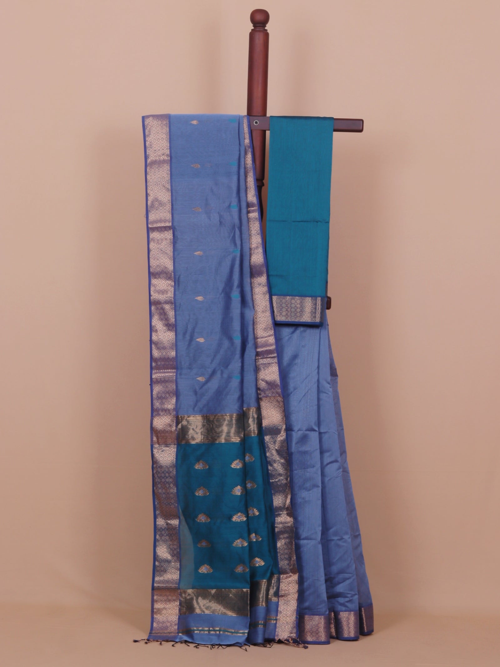 Grey blue premium maheshwari saree