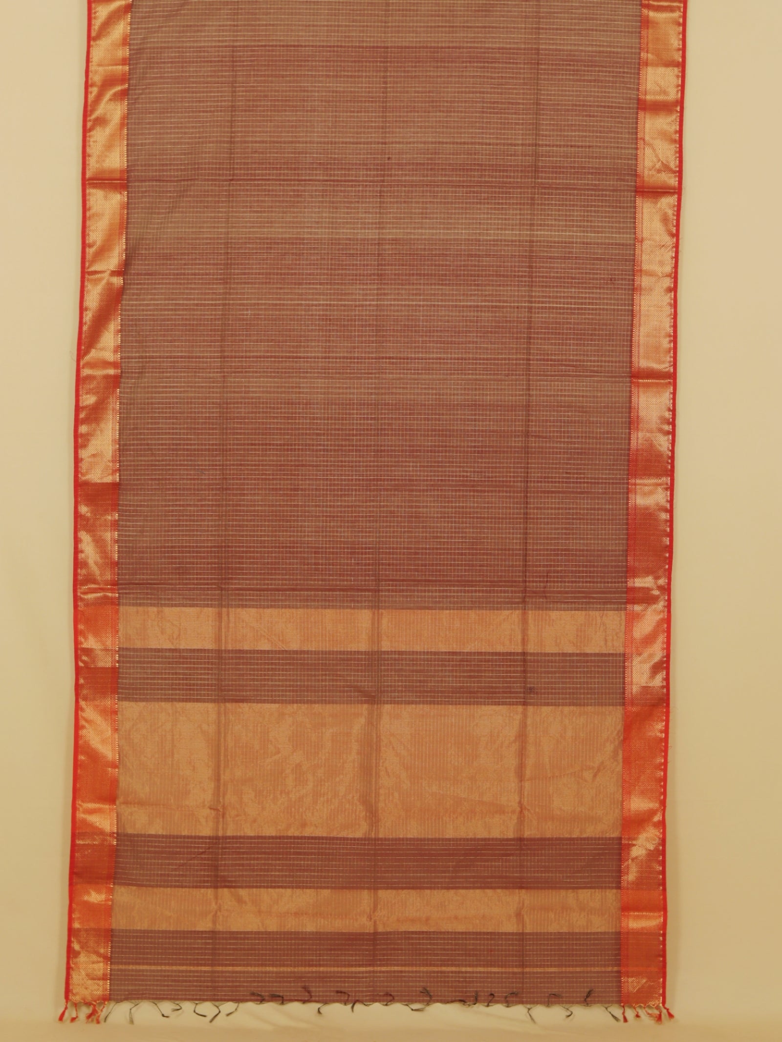 Brown zari checks premium maheshwari saree