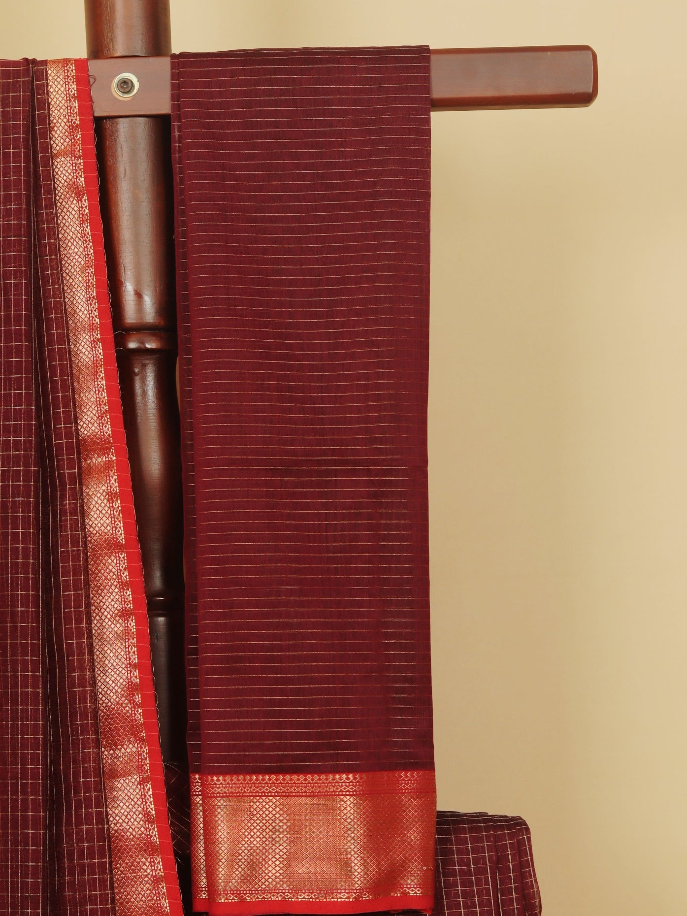 Brown zari checks premium maheshwari saree