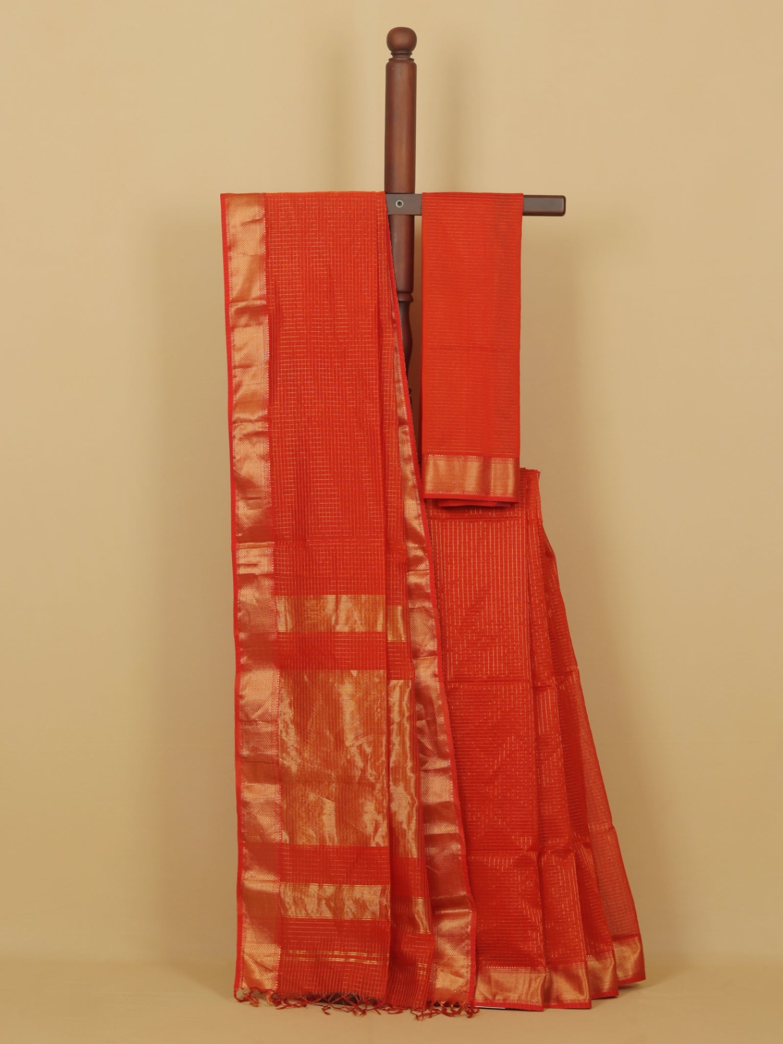 Rust zari checks premium maheshwari saree