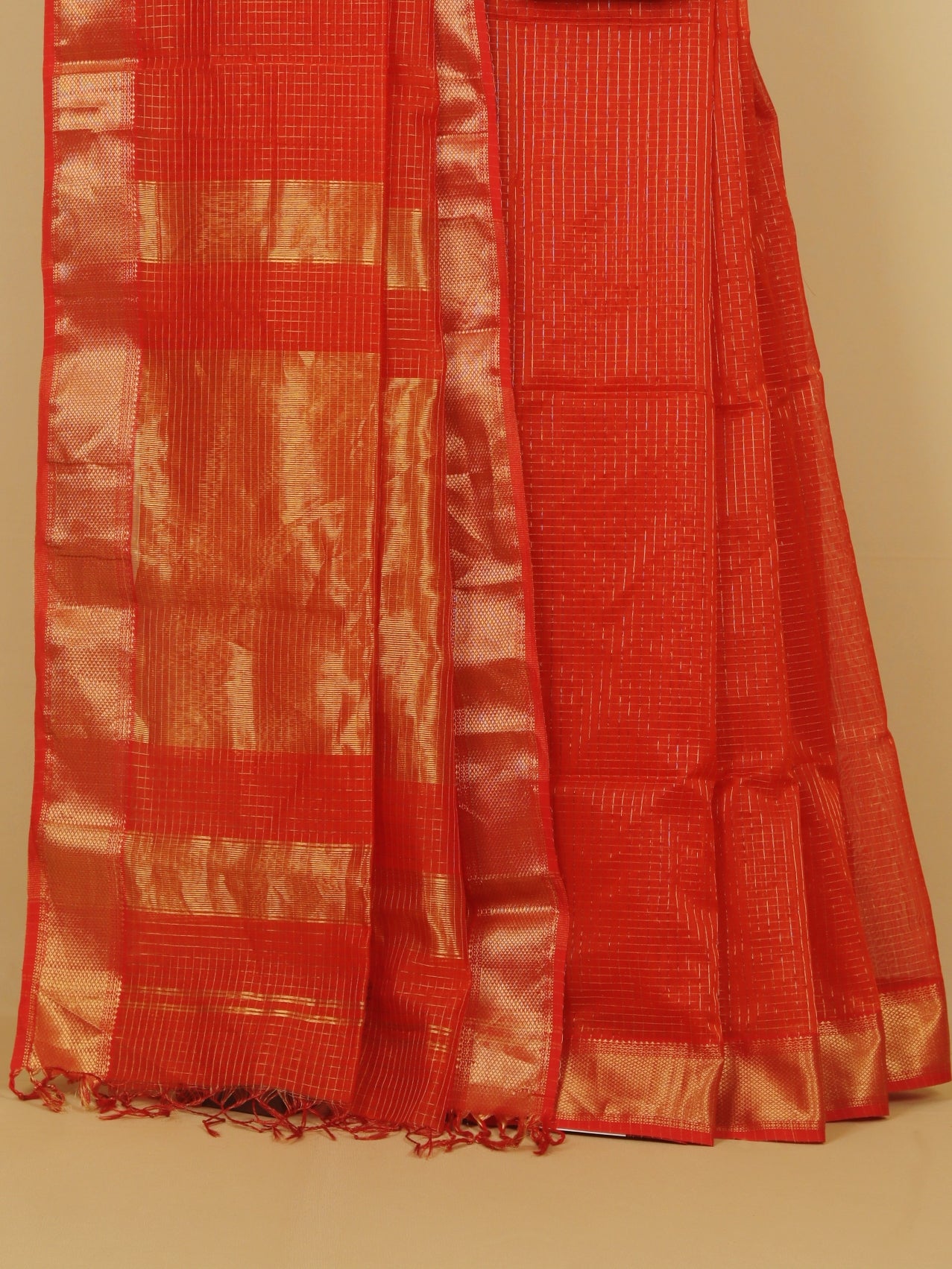 Rust zari checks premium maheshwari saree