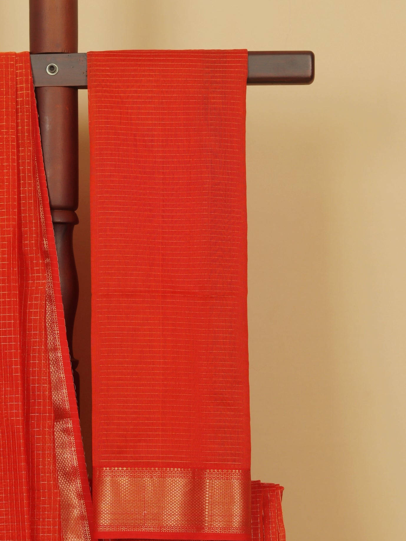 Rust zari checks premium maheshwari saree