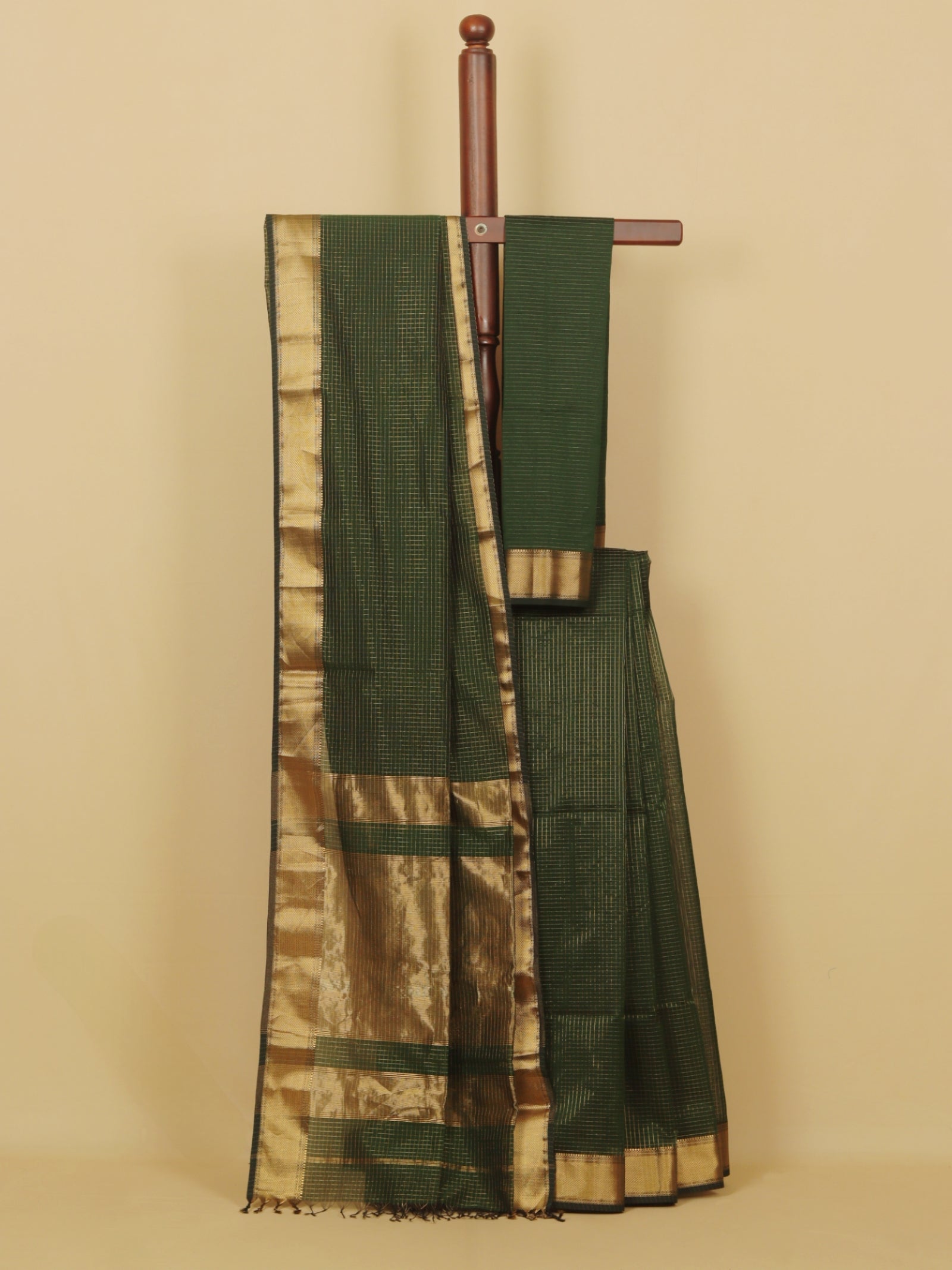 Green zari checks premium maheshwari saree