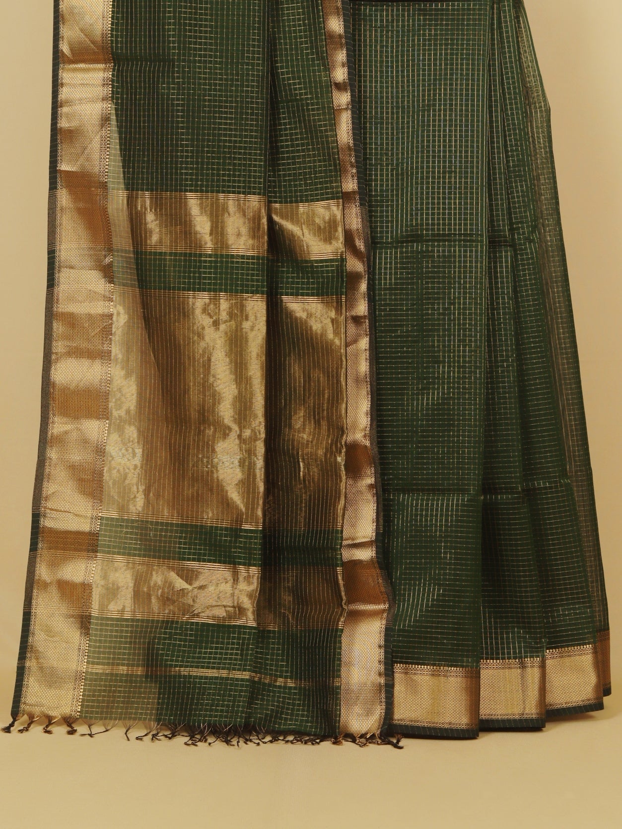 Green zari checks premium maheshwari saree
