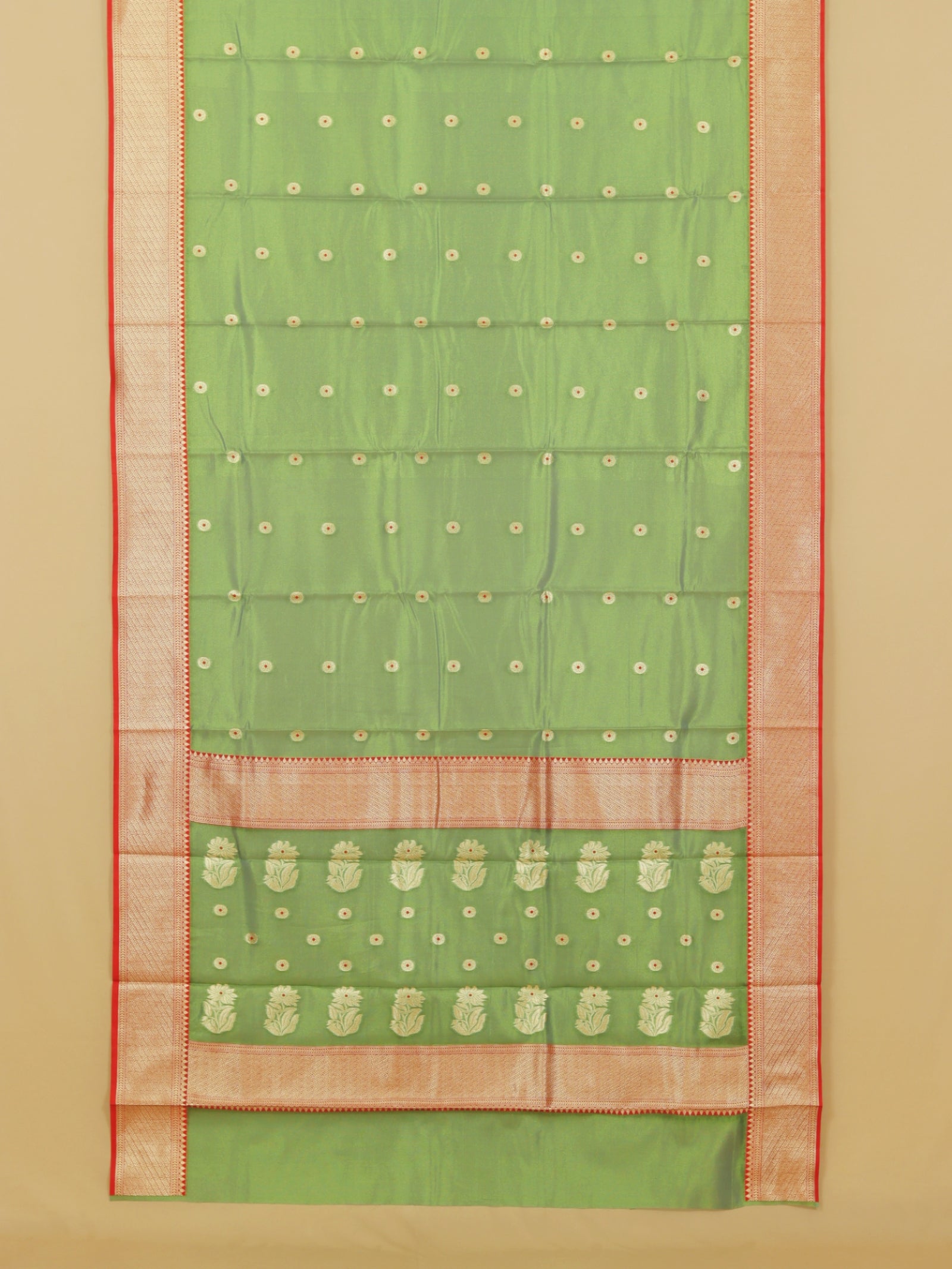 Short green by red chanderi saree