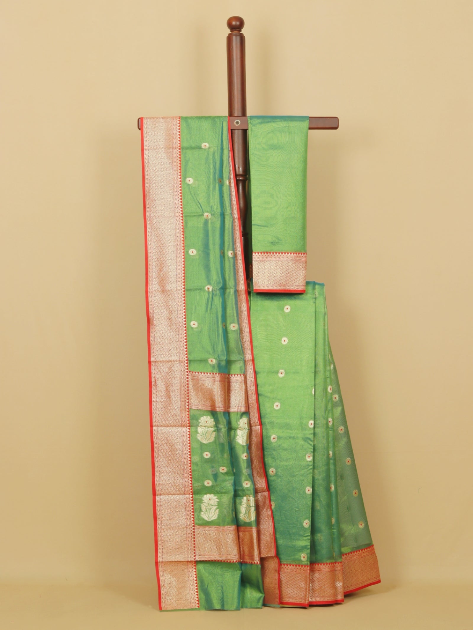 Short green by red chanderi saree