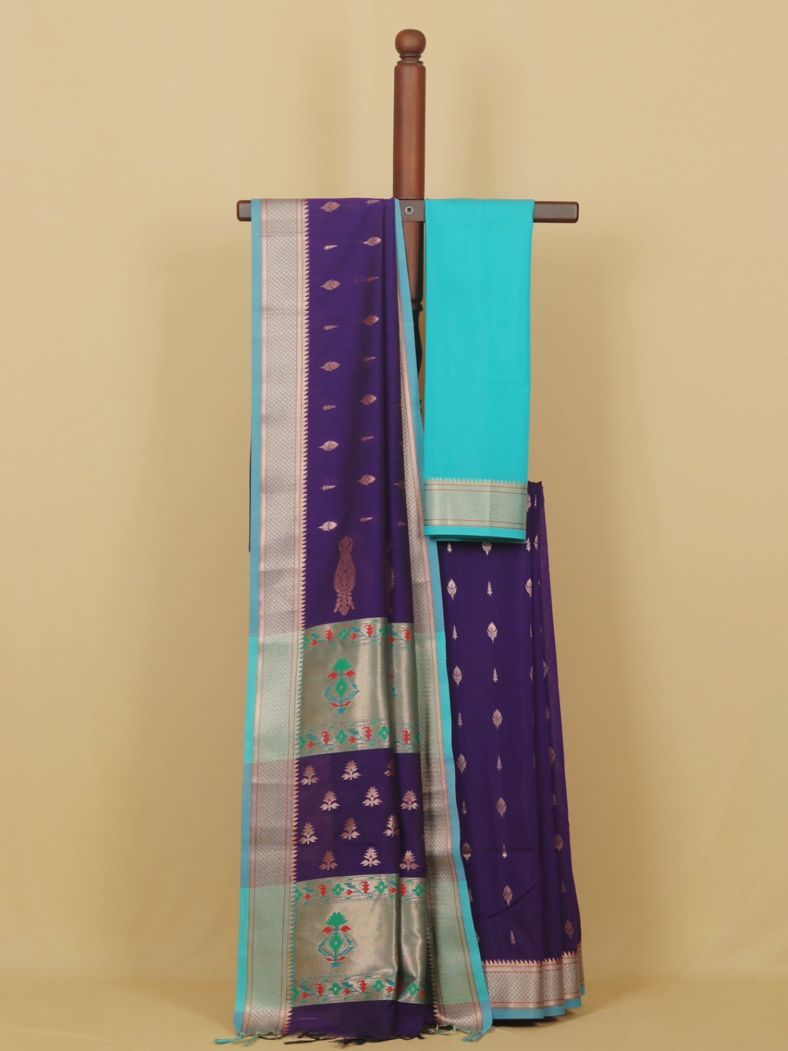 Purple blue maheshwari saree
