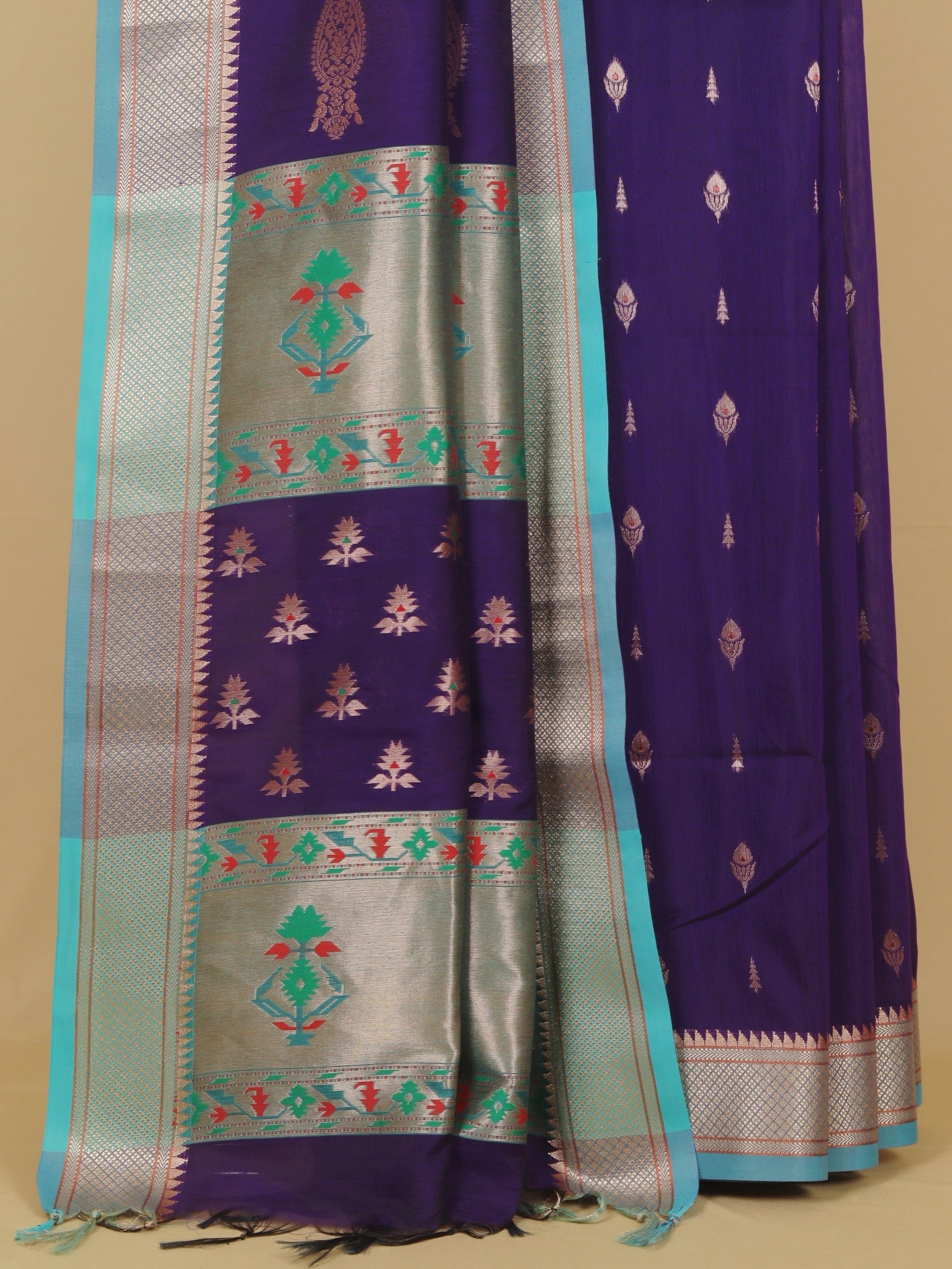 Purple blue maheshwari saree