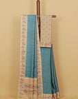Greyish blue blended raw silk