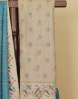 Greyish blue blended raw silk