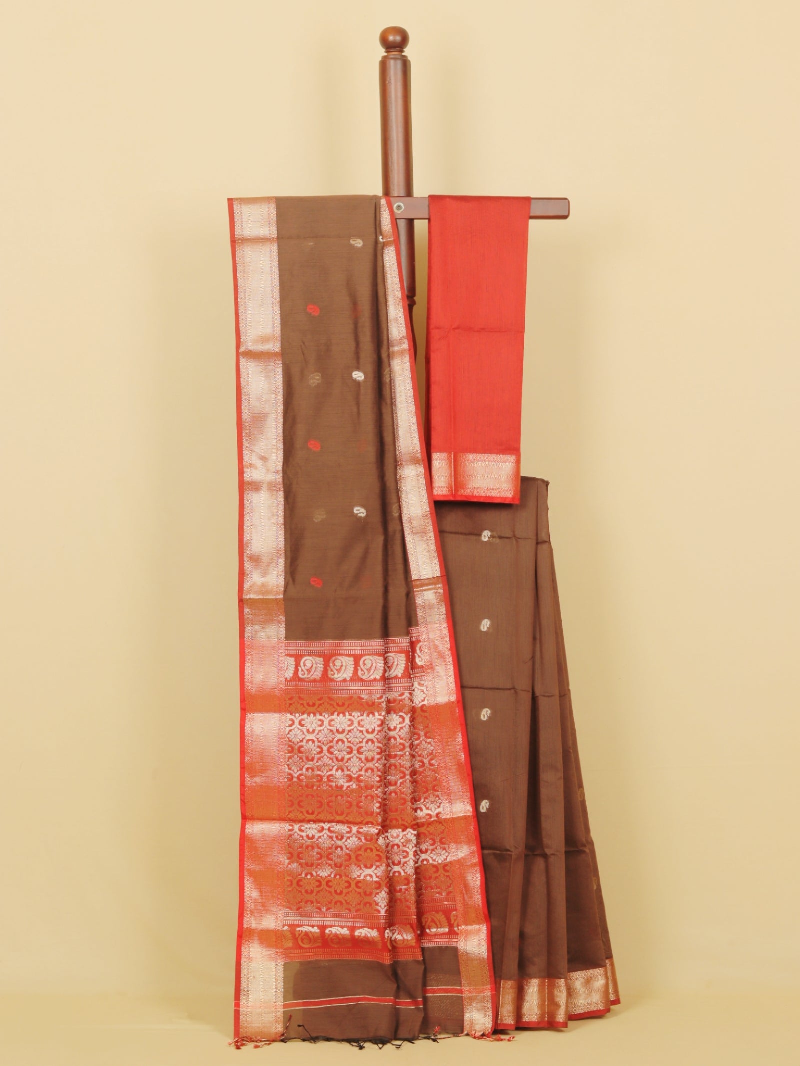 Brown maheshwari saree