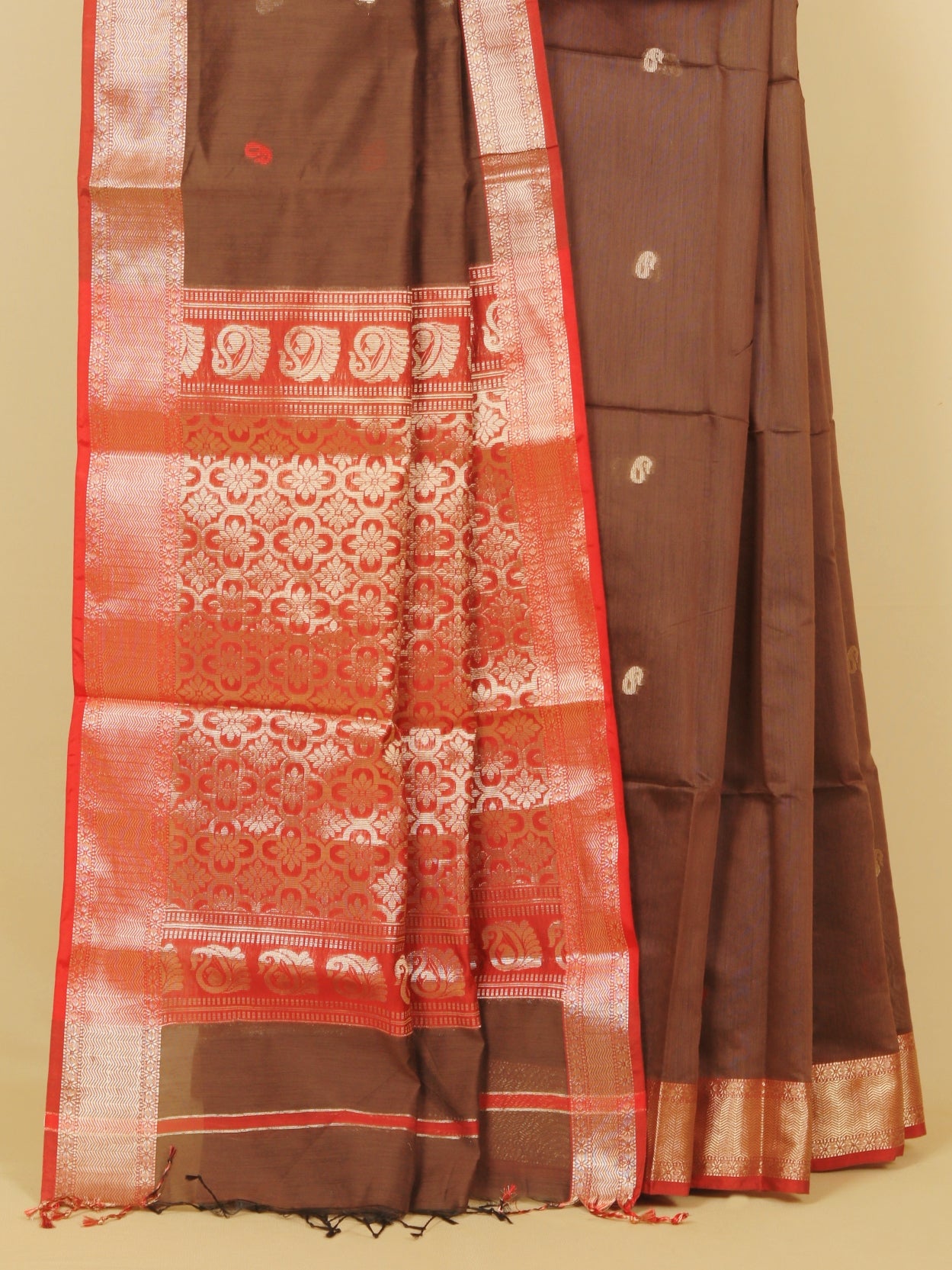 Brown maheshwari saree
