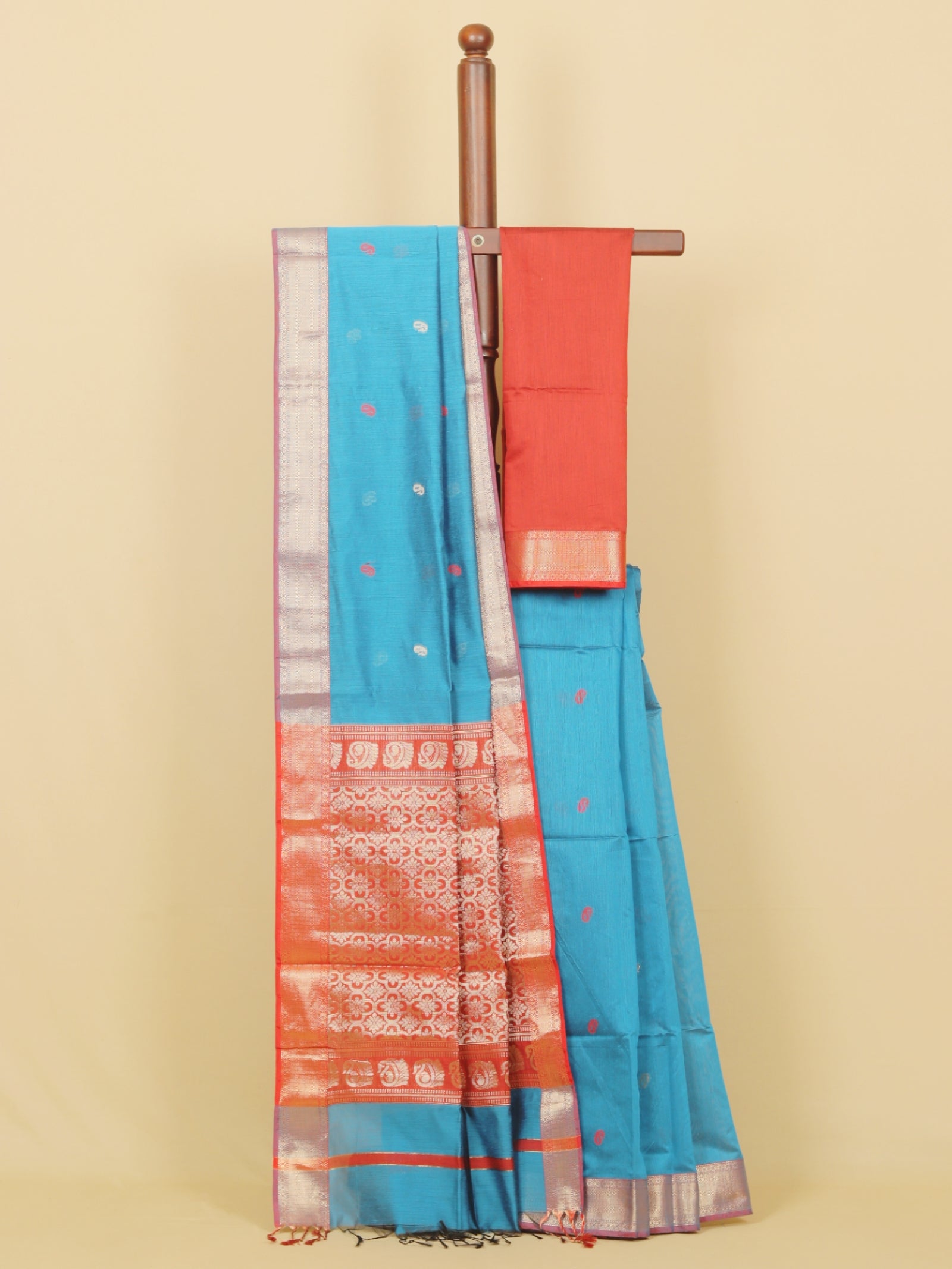 Peacock blue maheshwari saree