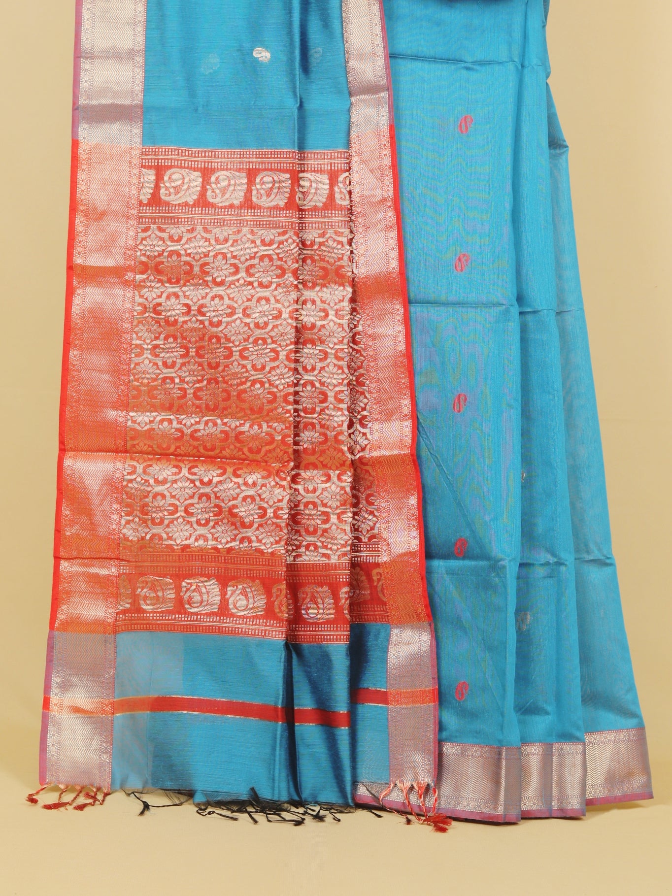 Peacock blue maheshwari saree