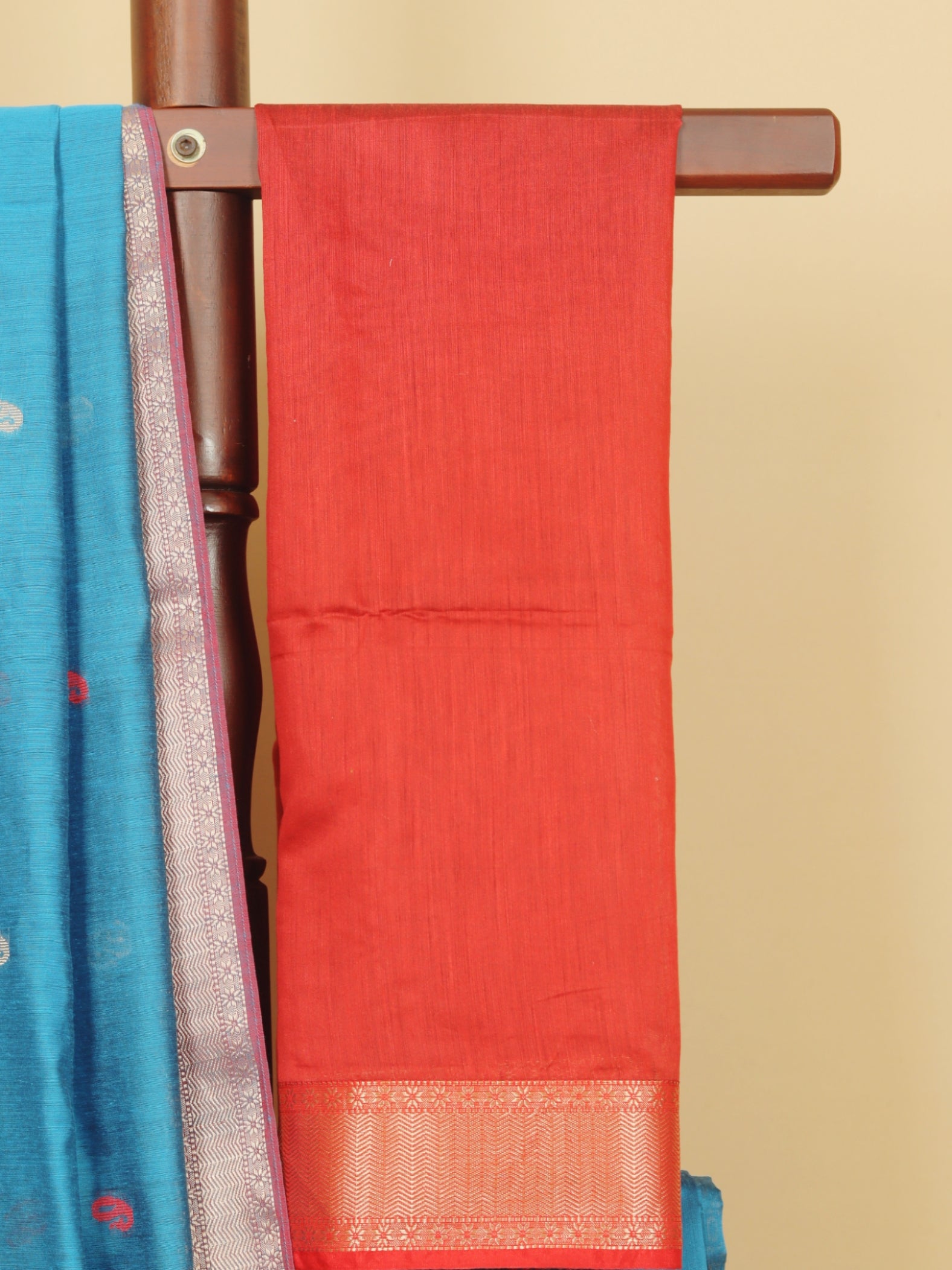 Peacock blue maheshwari saree