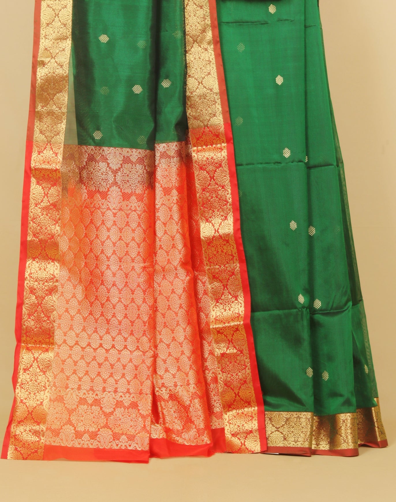 Green by red peshwai silk saree