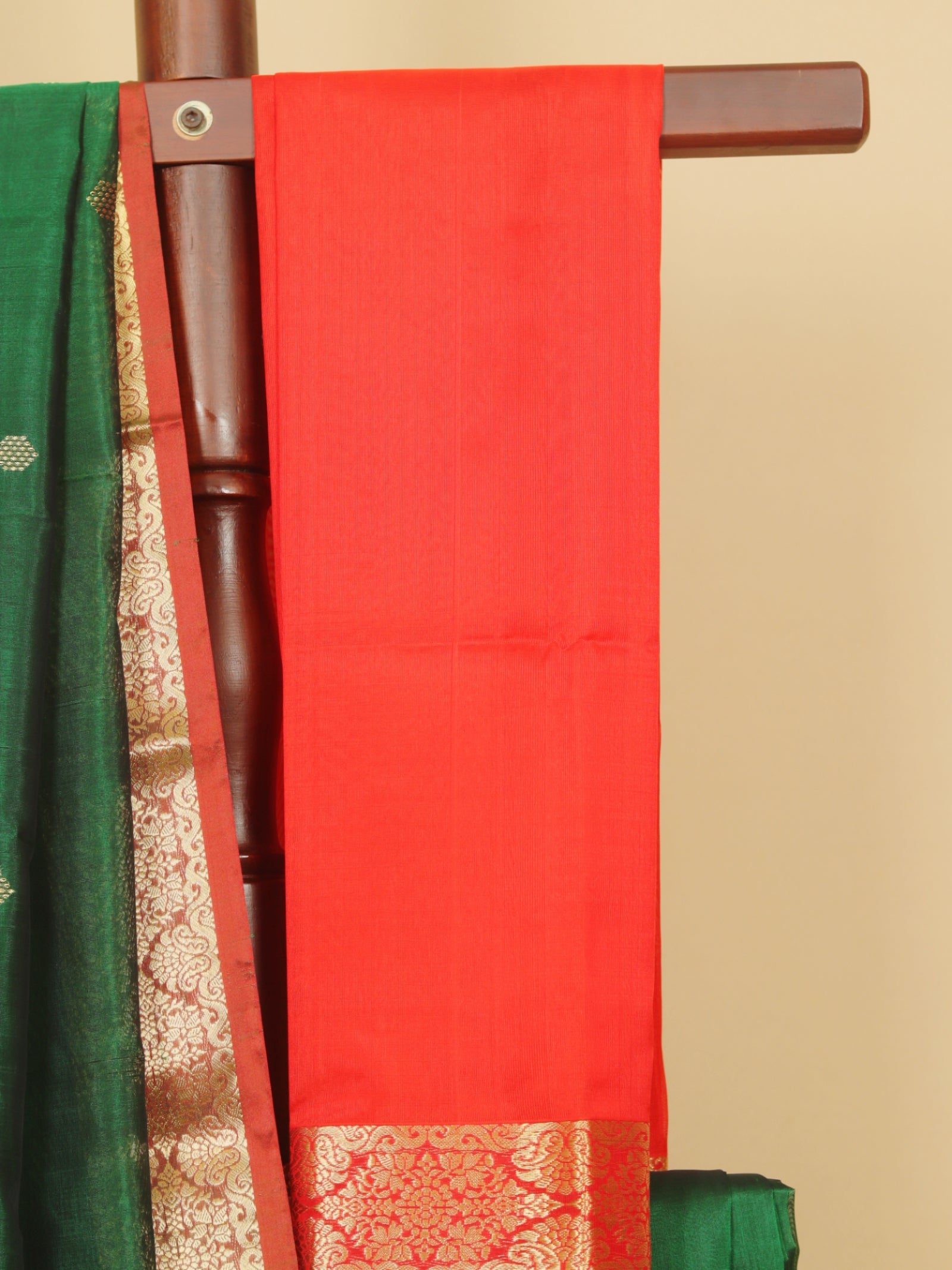 Green by red peshwai silk saree