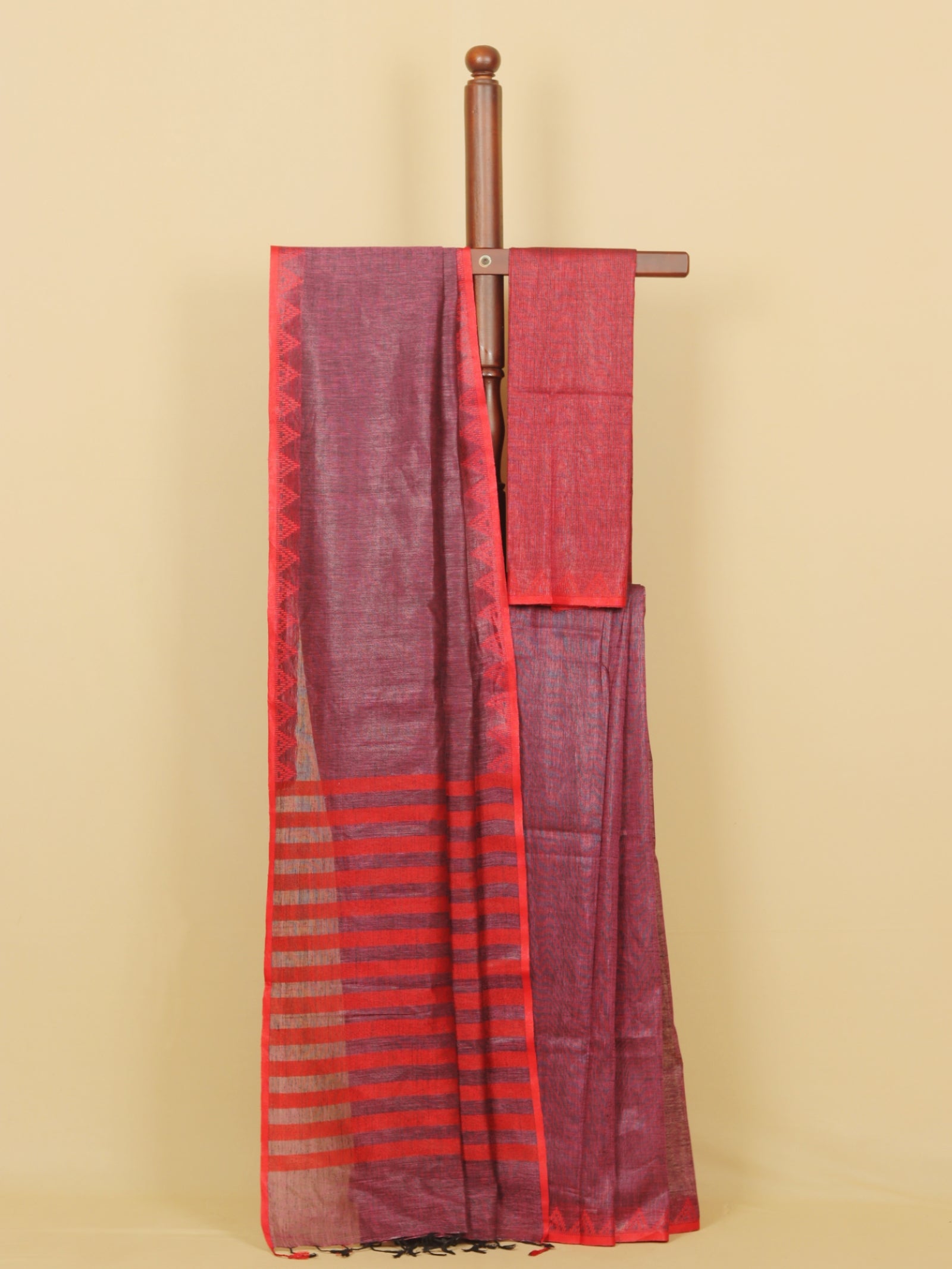 Majenta dark Gajari linen cotton saree