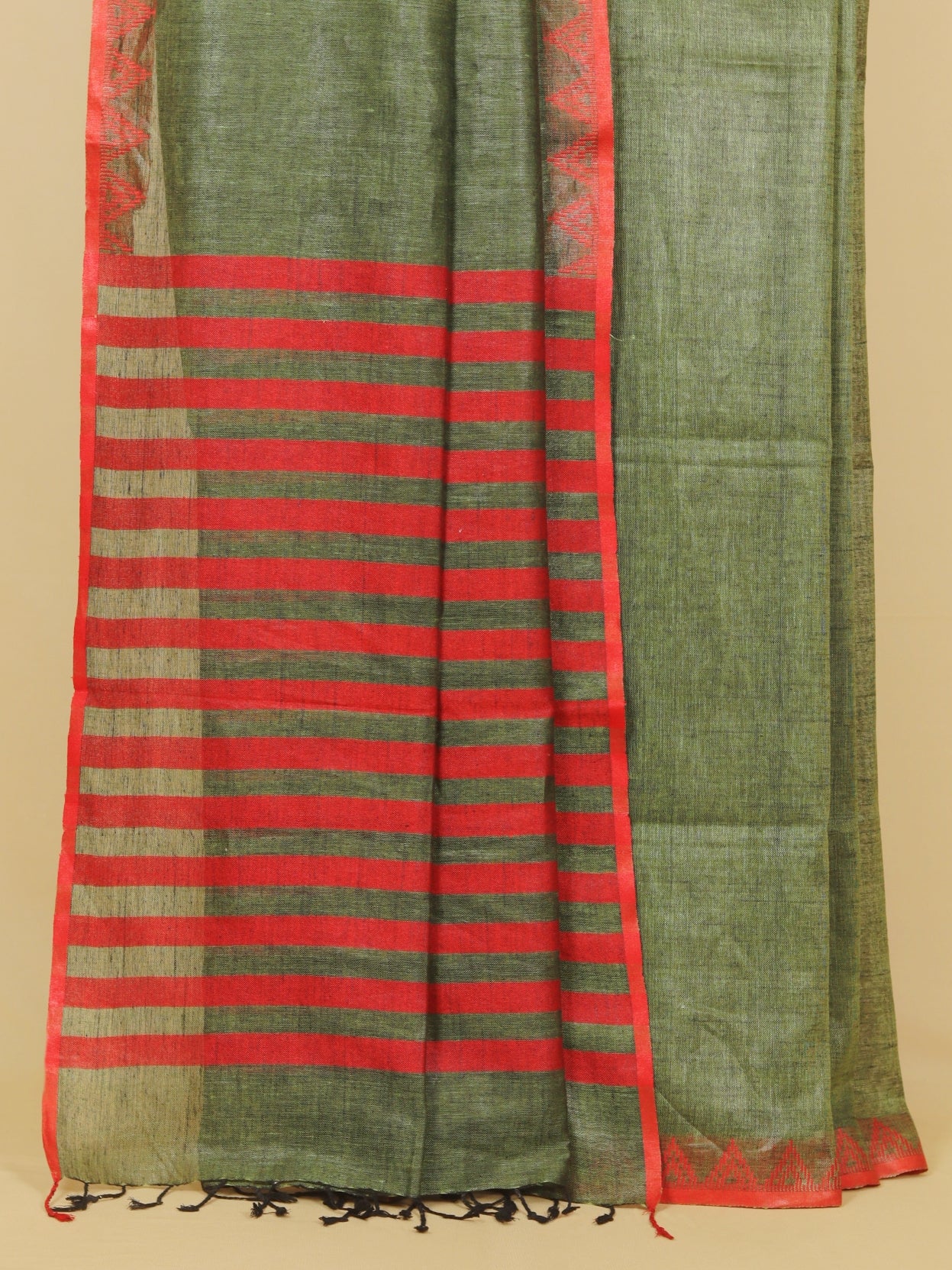 Mehendi green linen cotton saree