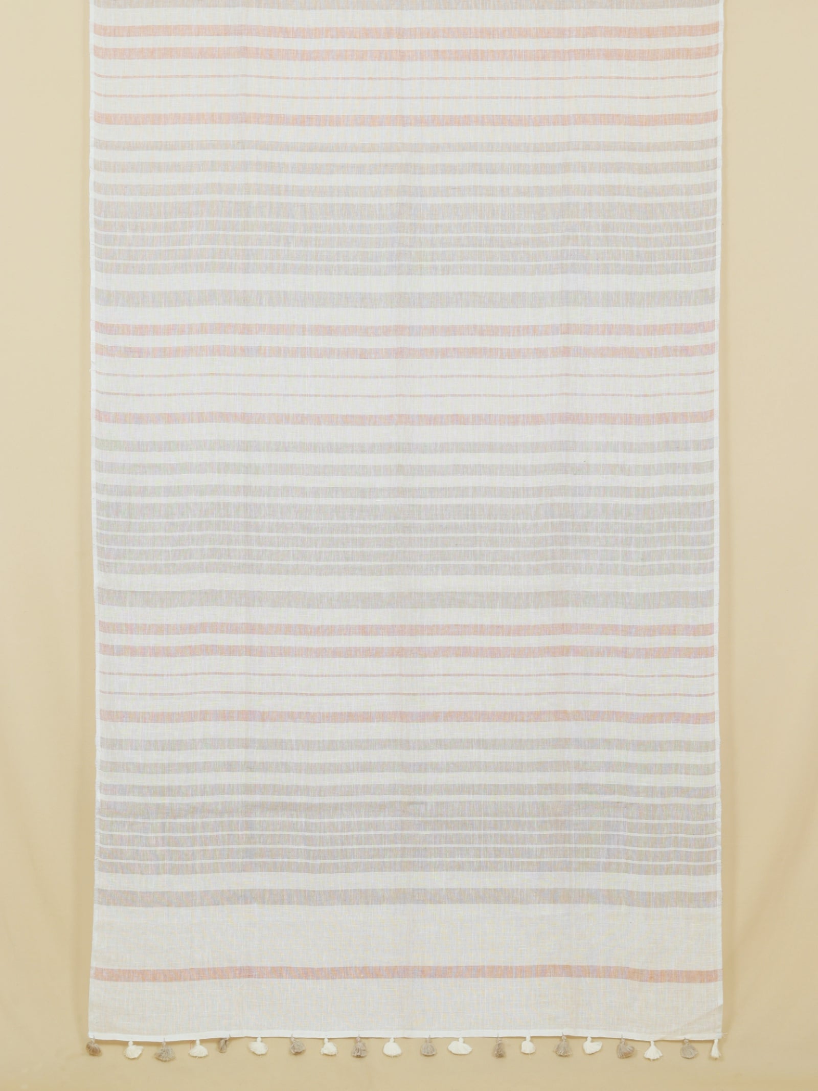 White by rust linen cotton saree