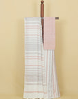 White by rust linen cotton saree