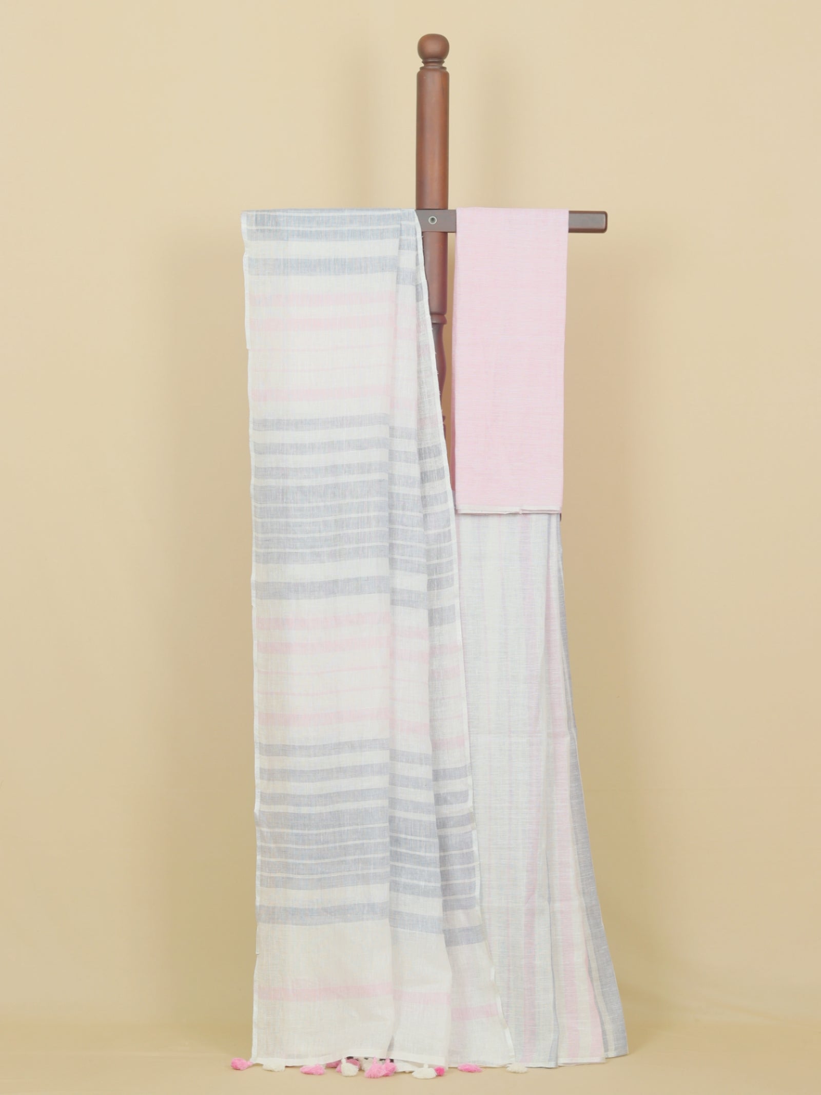 White by pink linen cotton saree