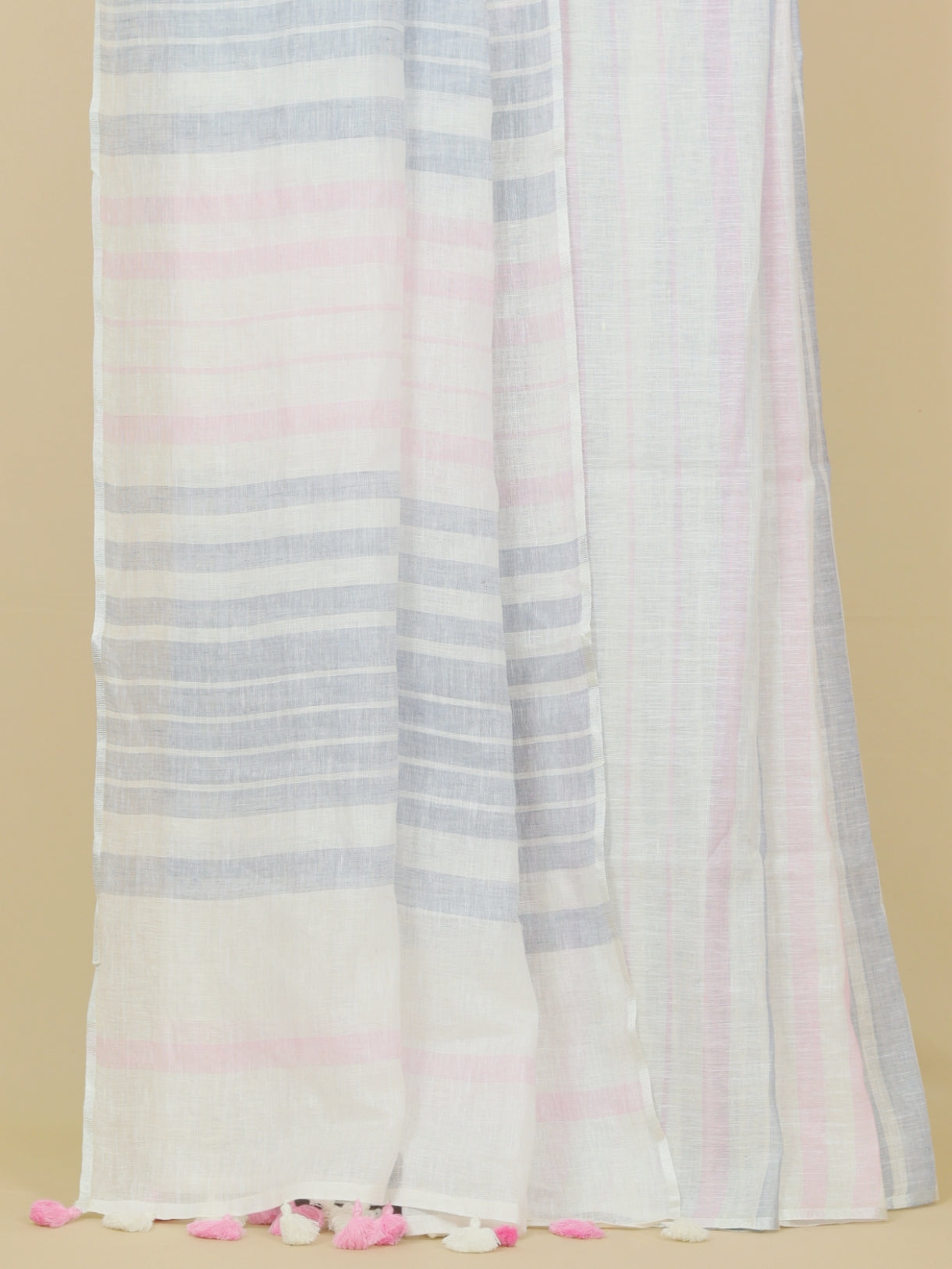 White by pink linen cotton saree