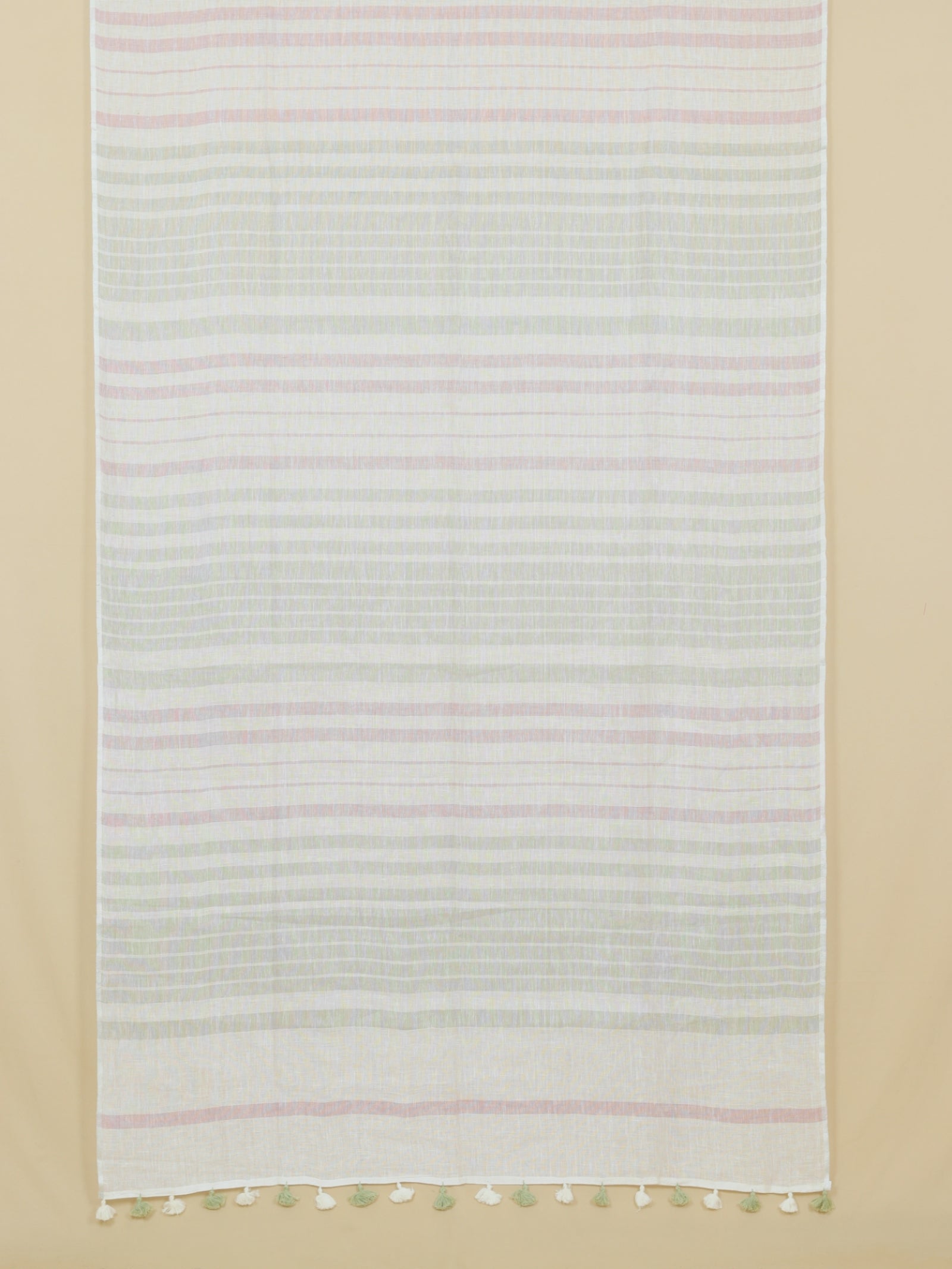 White by green linen cotton saree