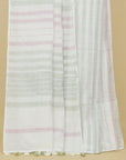 White by green linen cotton saree
