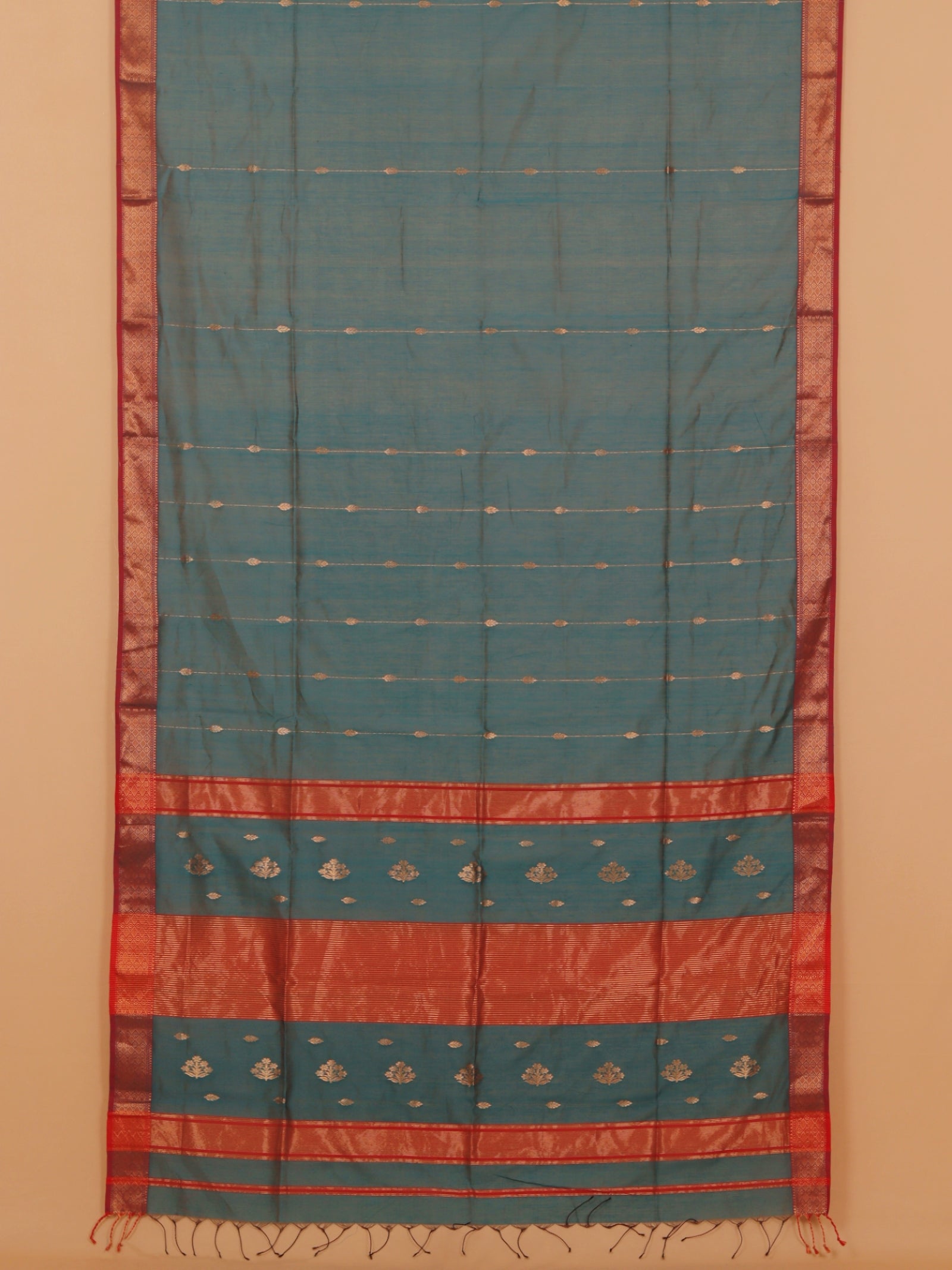 Emerald blue premium maheshwari saree