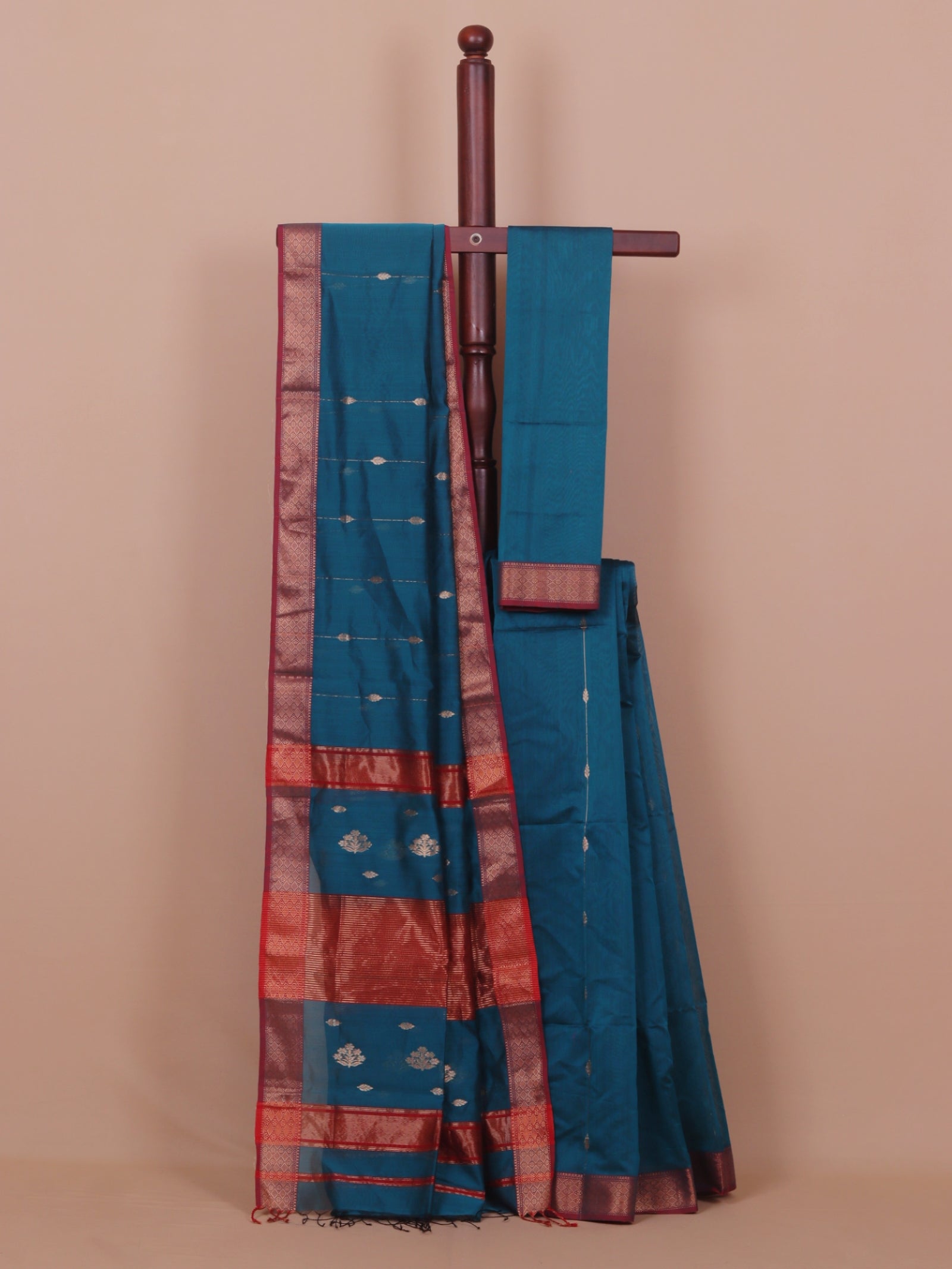 Emerald blue premium maheshwari saree