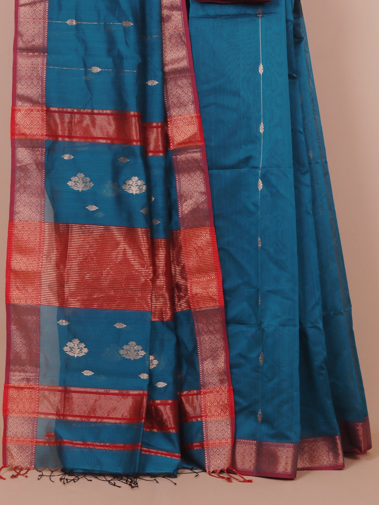 Emerald blue premium maheshwari saree