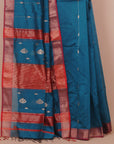 Emerald blue premium maheshwari saree