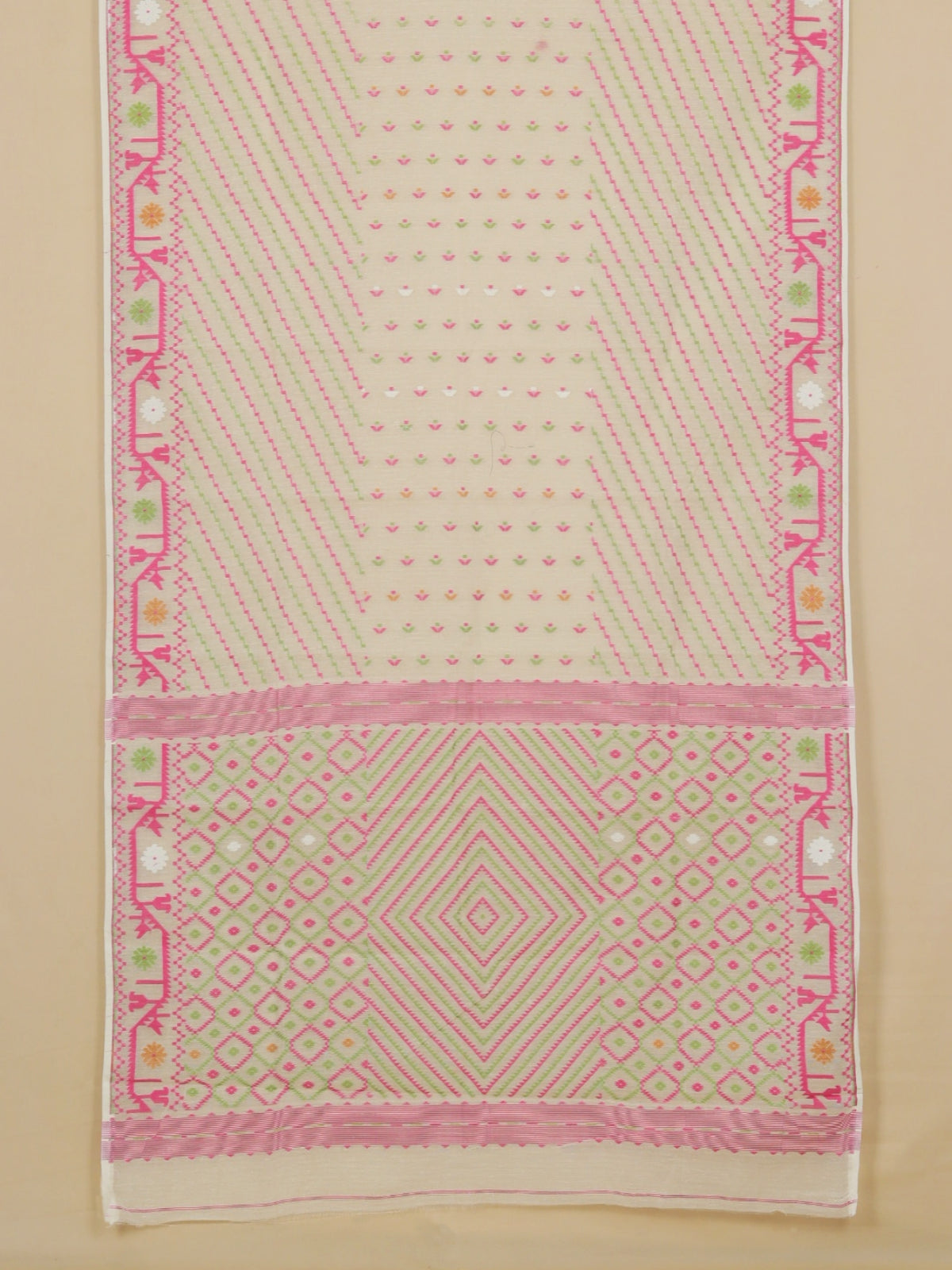 Cream Woven Jamdani Cotton Saree