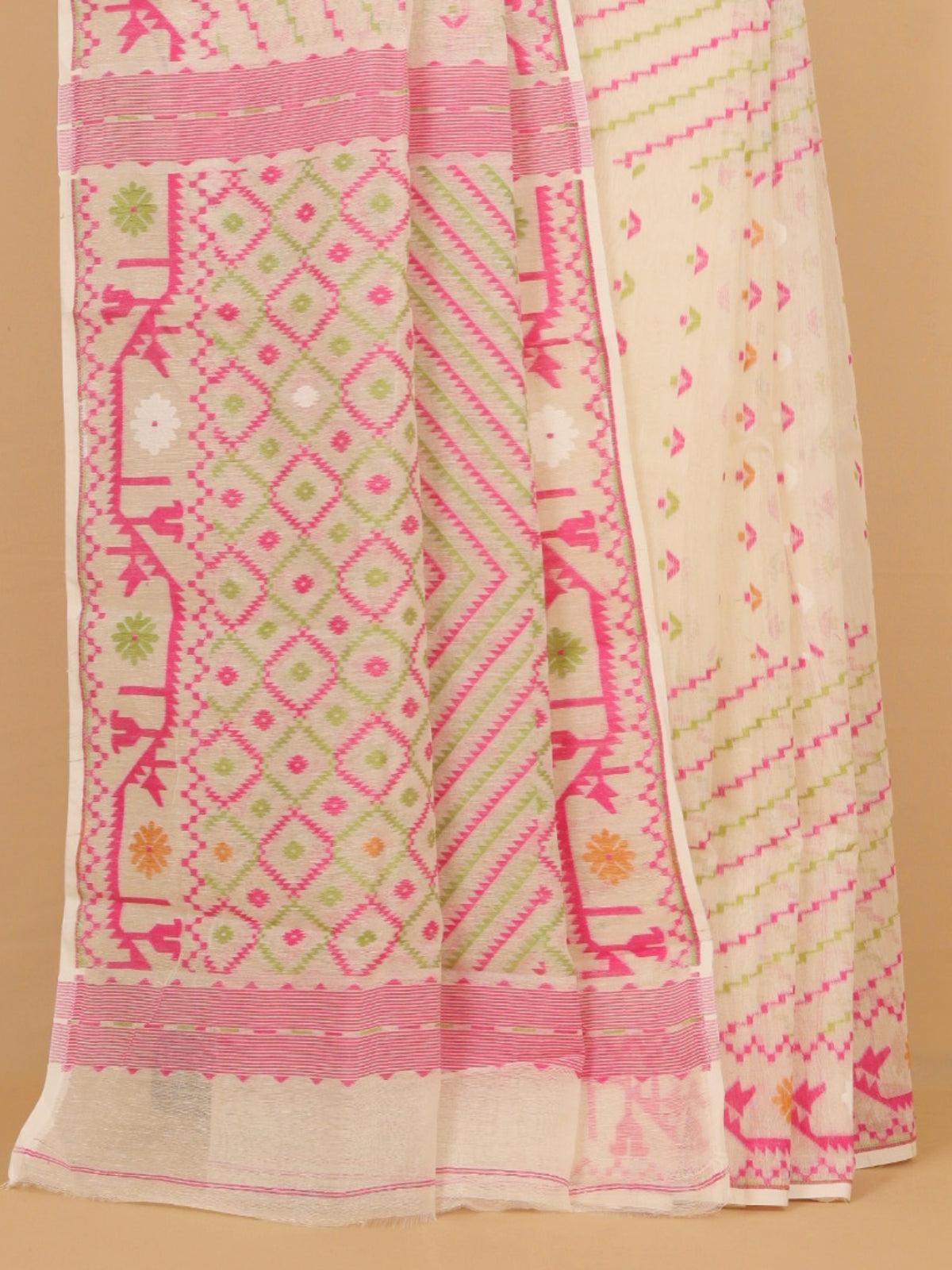 Cream Woven Jamdani Cotton Saree