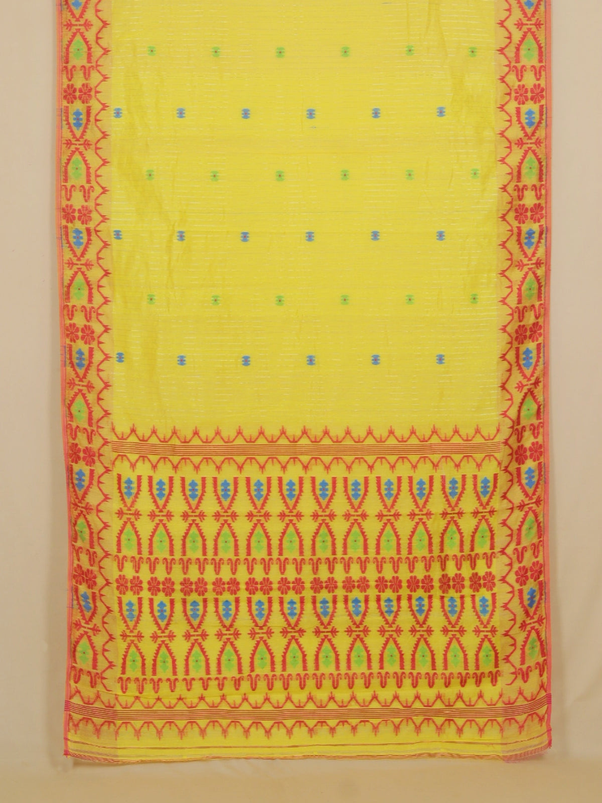 Lemon Yellow Jamdani Cotton Saree