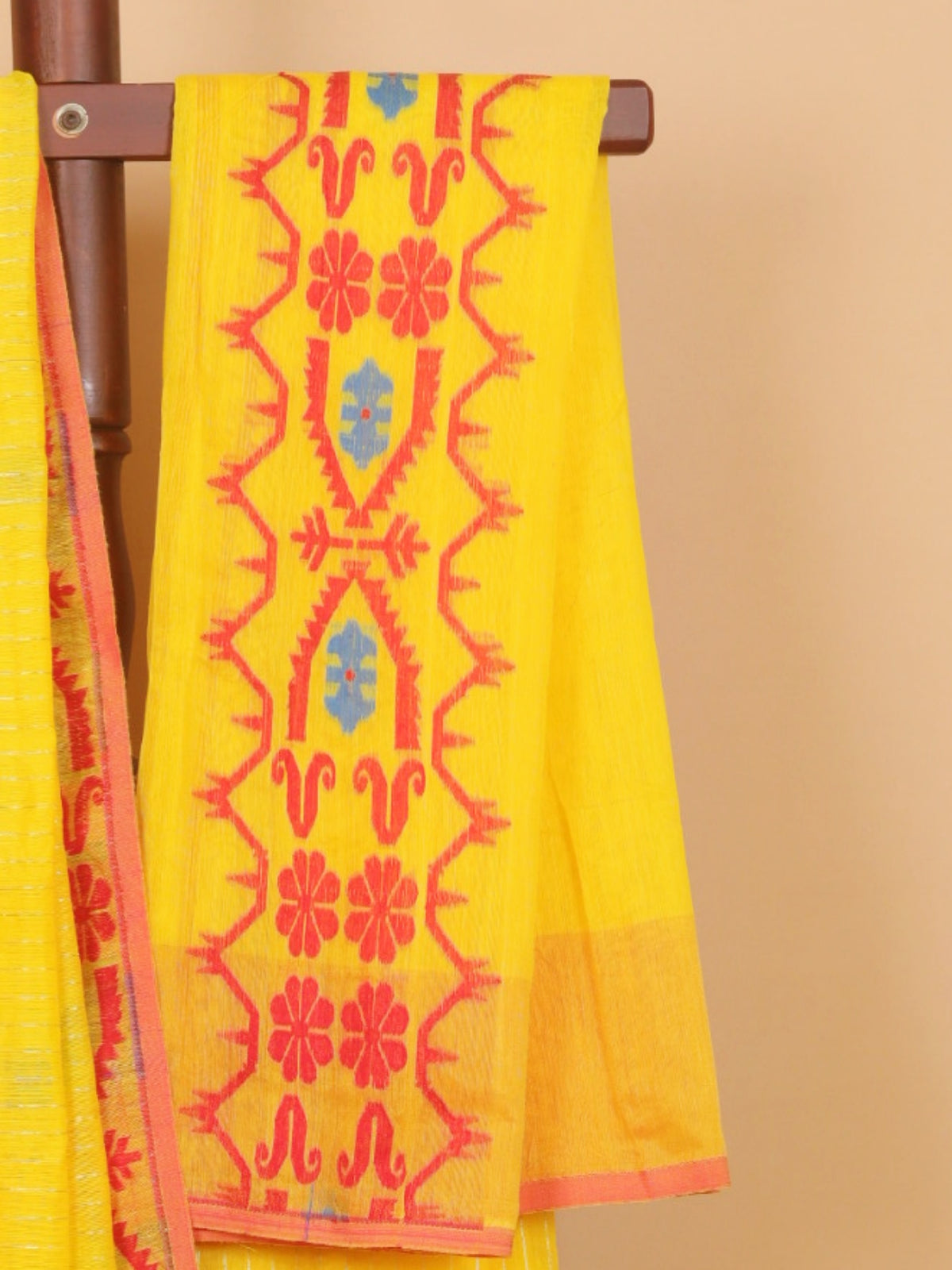 Lemon Yellow Jamdani Cotton Saree