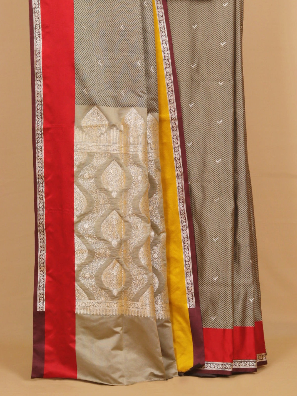 Chickoo Beige with Red Banarasi Mashru Silk Saree