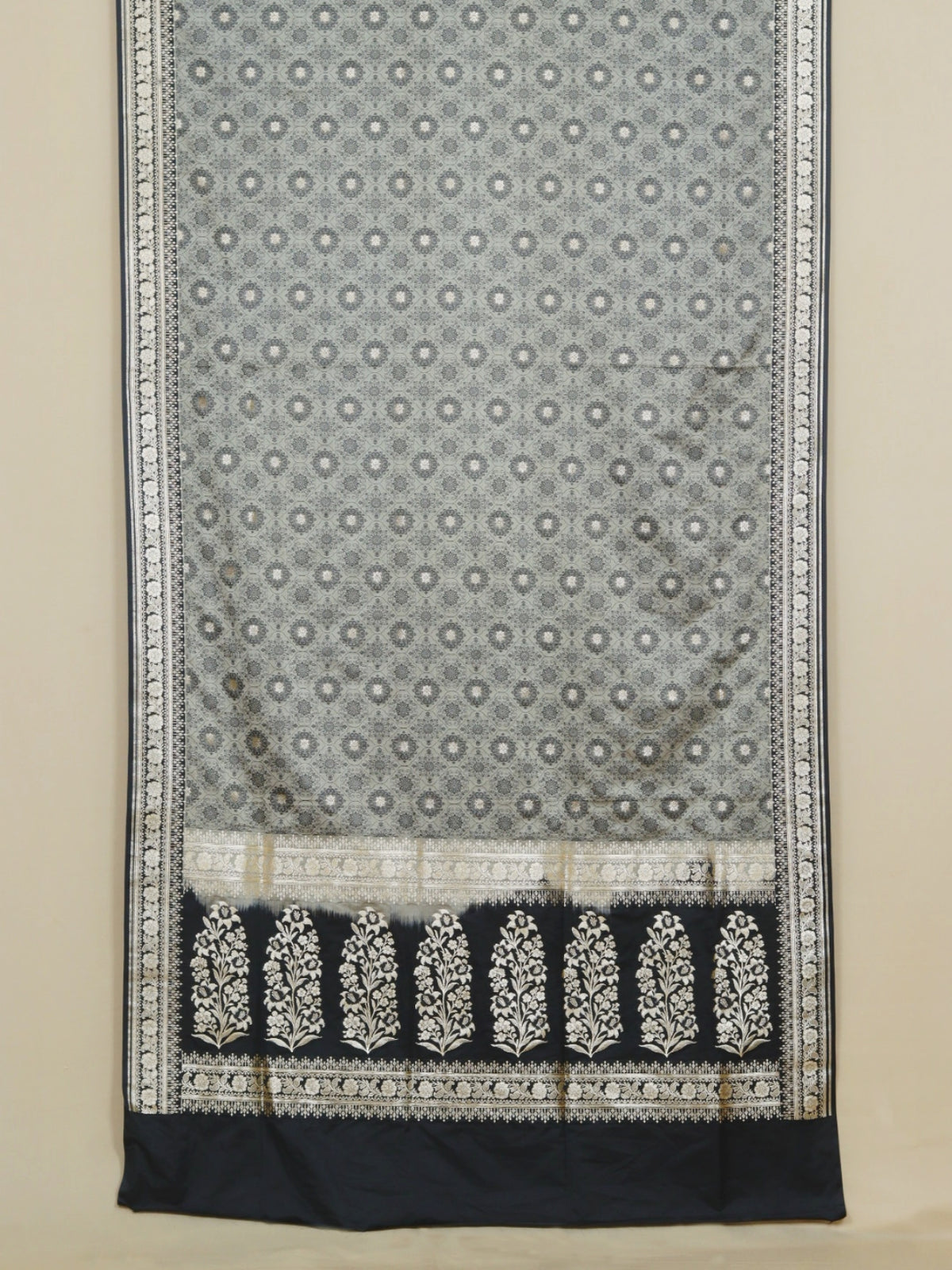 Black and Beige Patterned Resham Soft Banarasi Saree